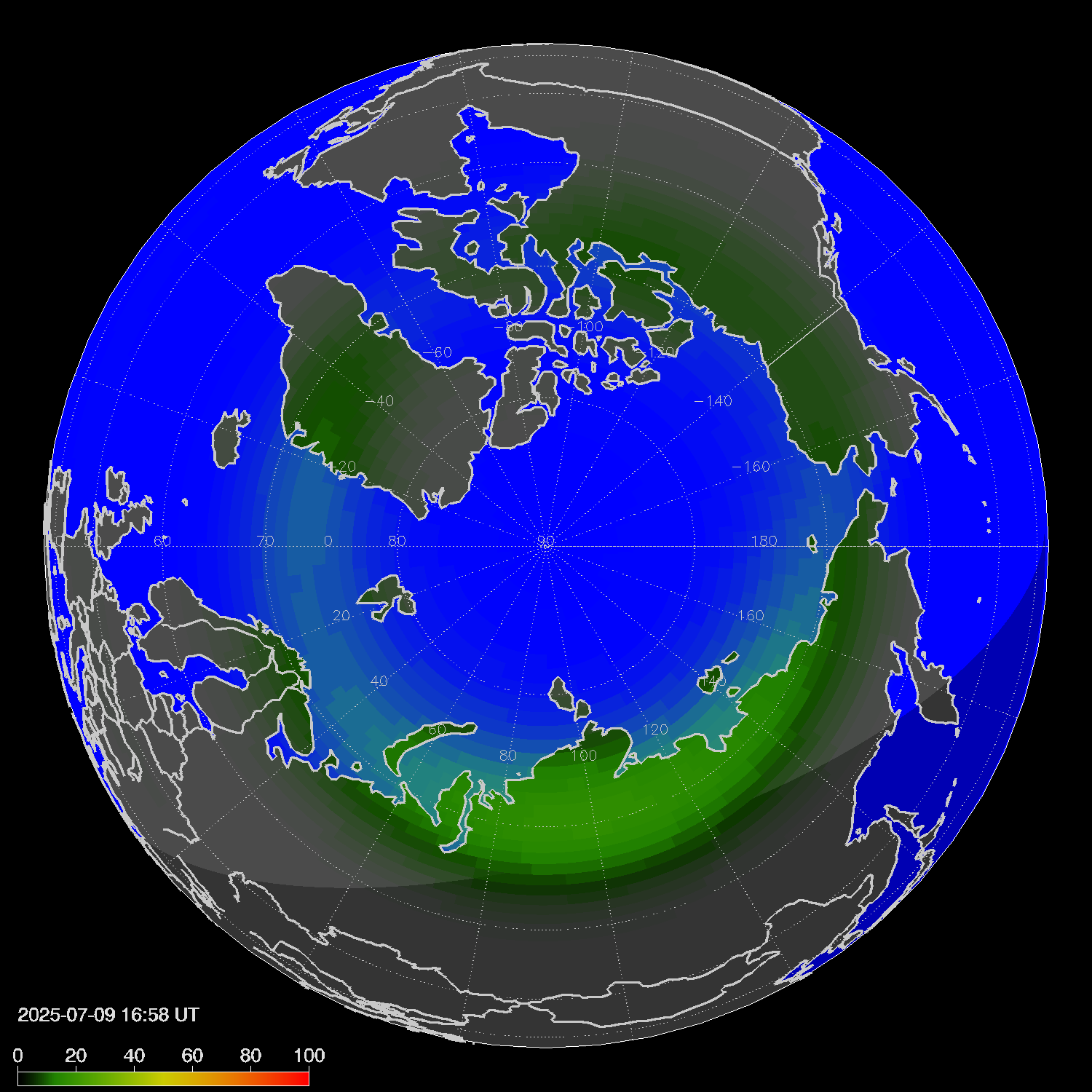 Northern lights (auroras) in the northern hemisphere