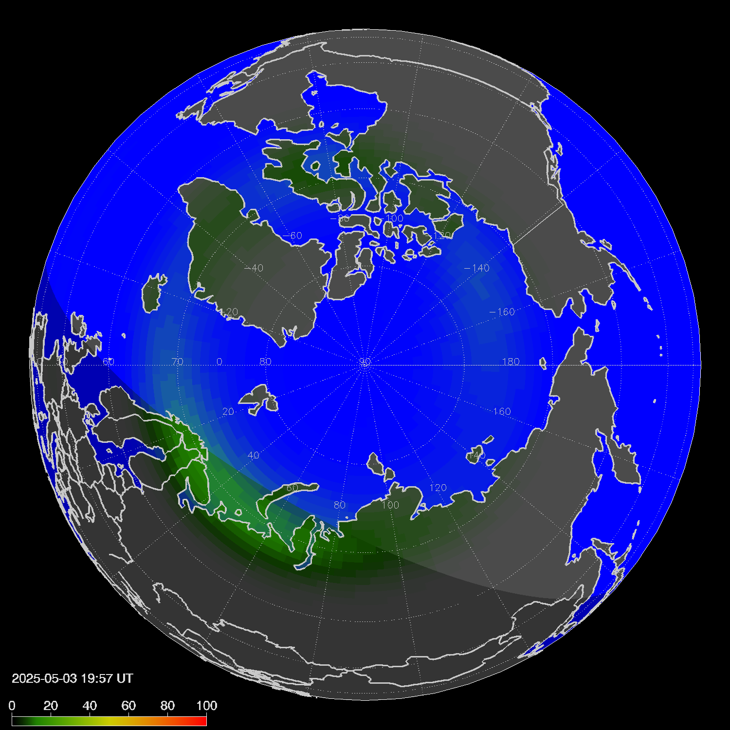 Northern lights (auroras) in the northern hemisphere