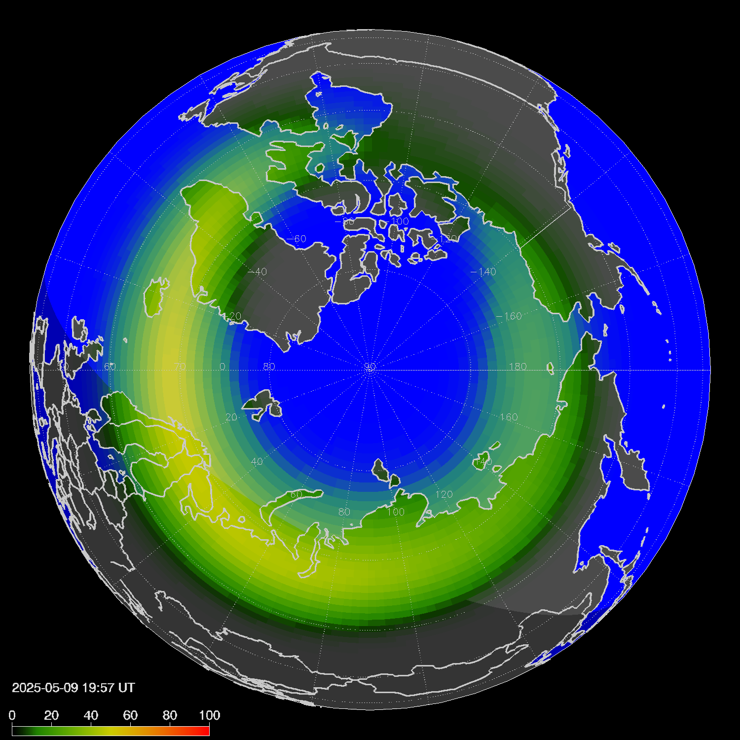 Northern lights (auroras) in the northern hemisphere