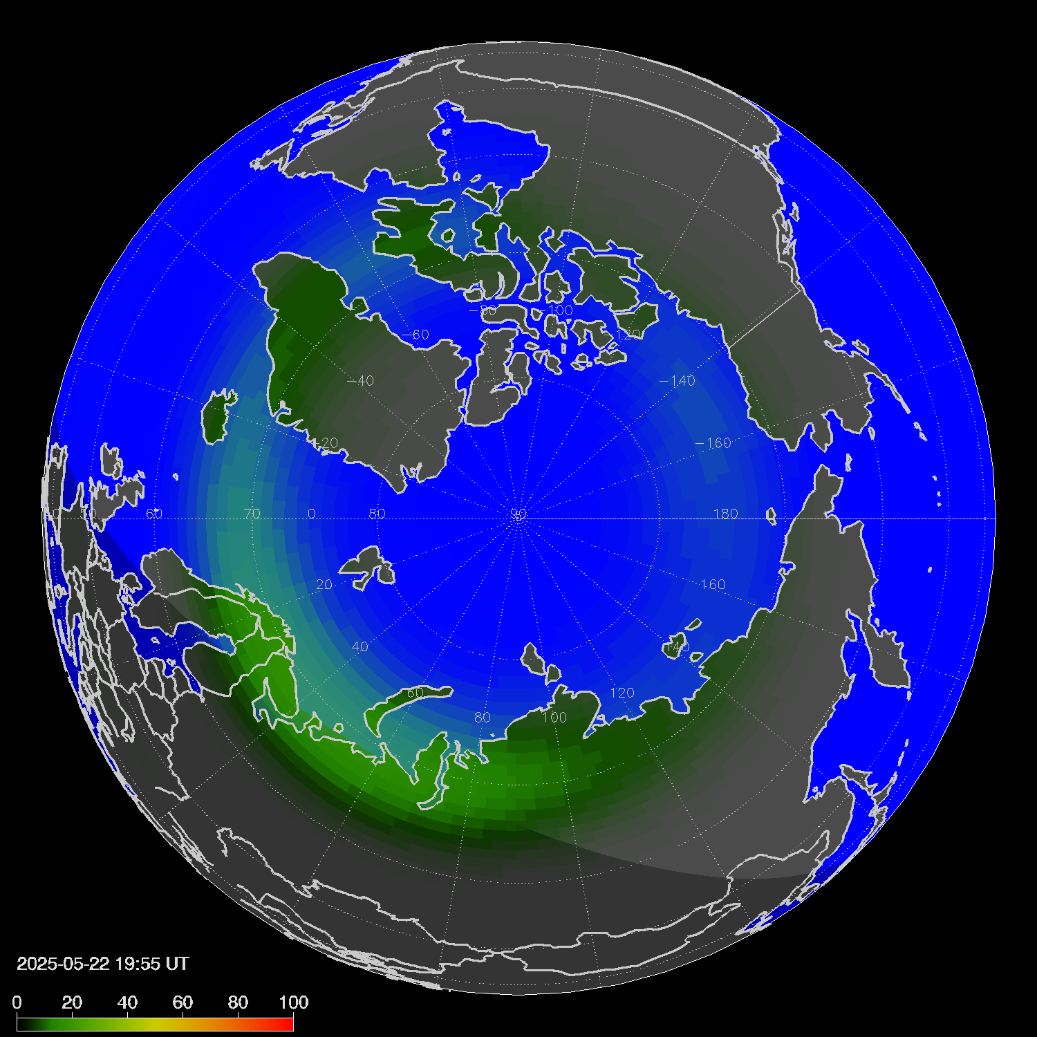 Northern lights (auroras) in the northern hemisphere