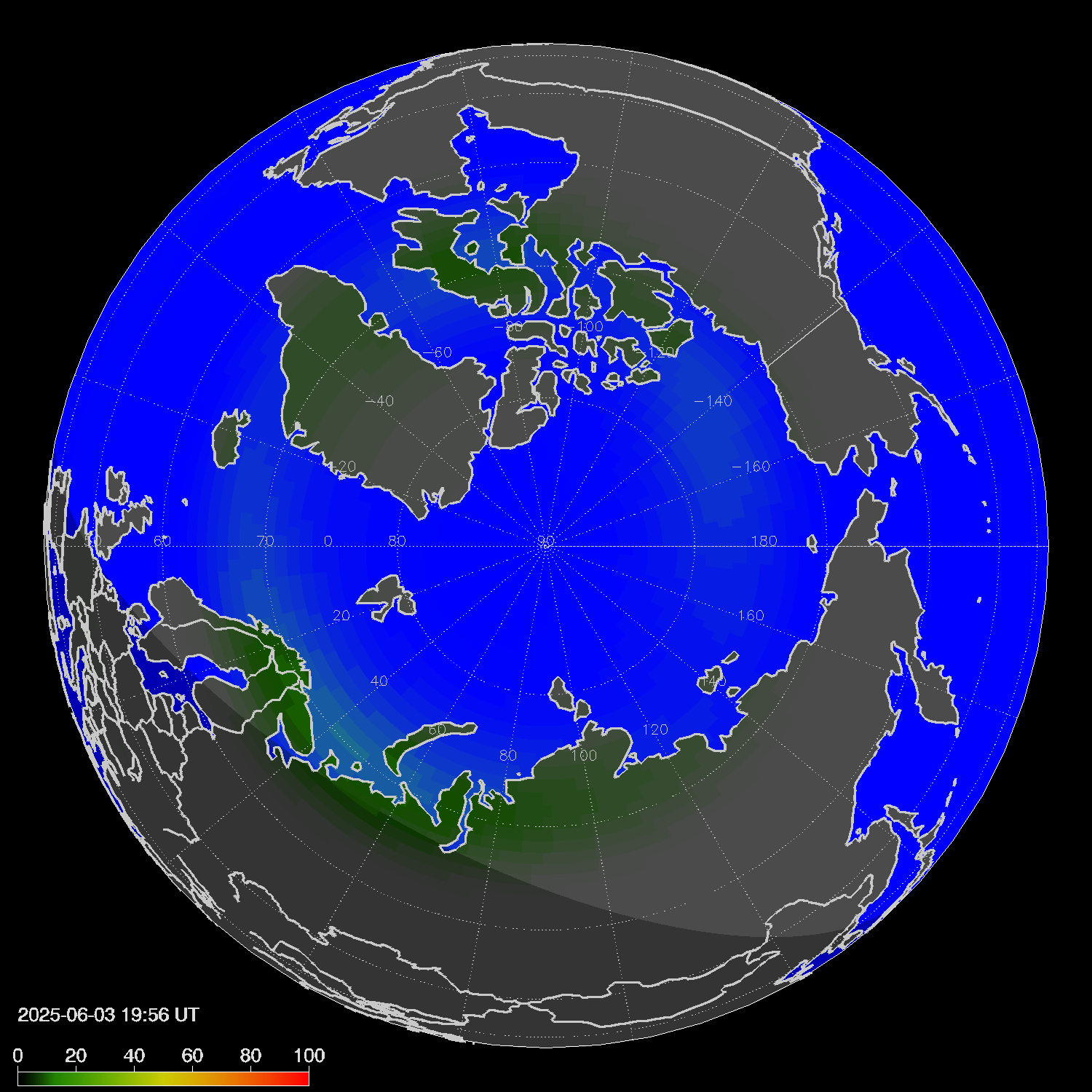 Northern lights (auroras) in the northern hemisphere