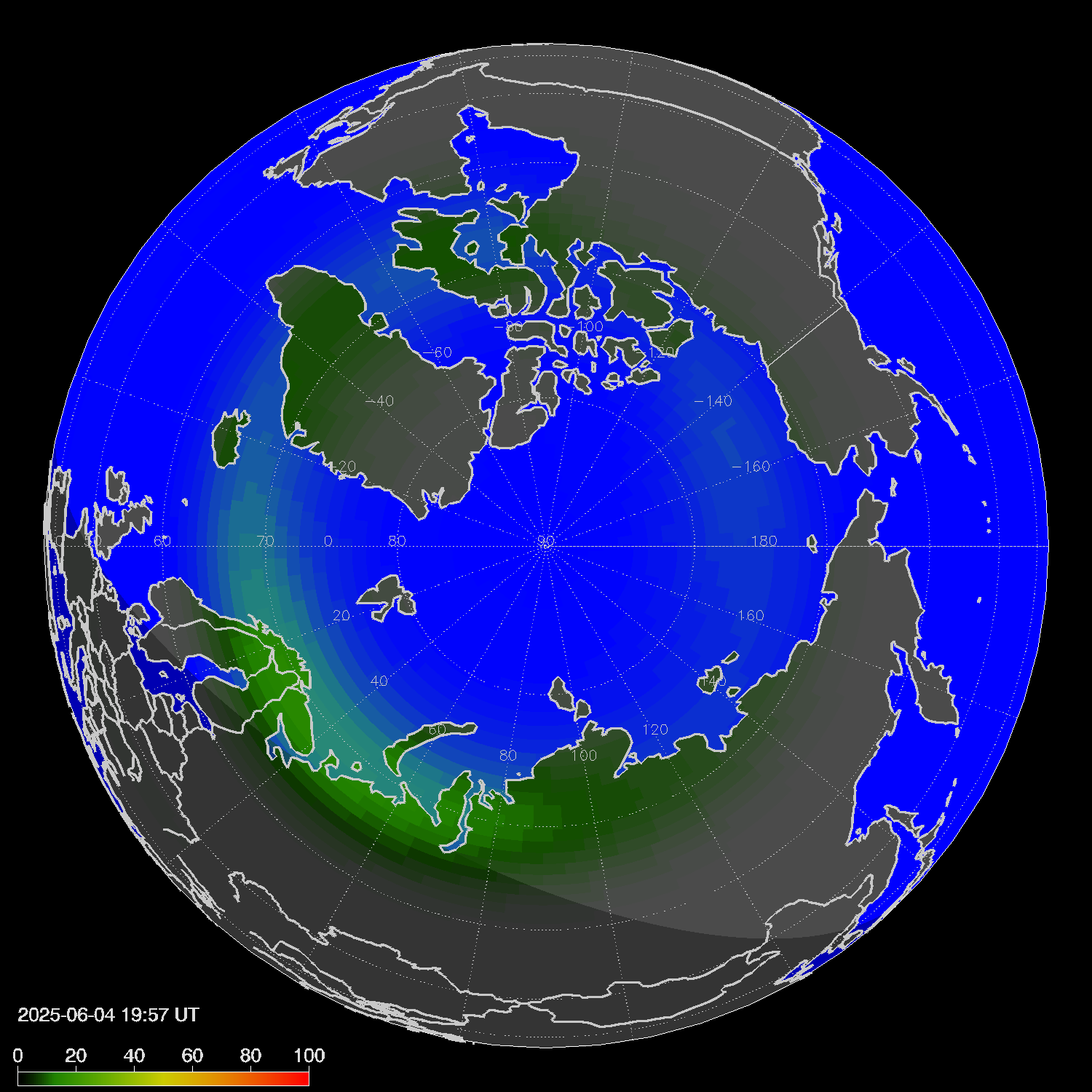 Northern lights (auroras) in the northern hemisphere
