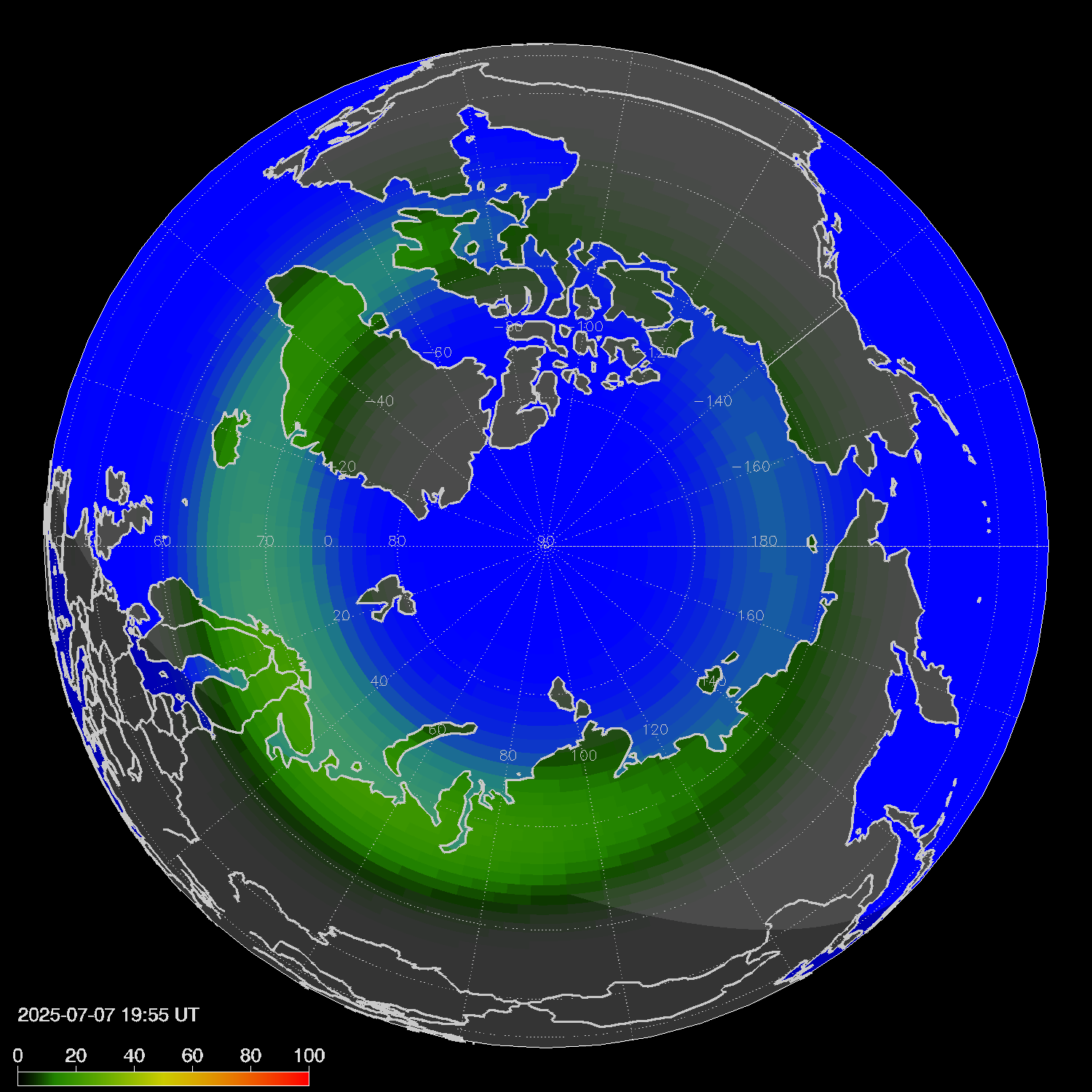 Northern lights (auroras) in the northern hemisphere