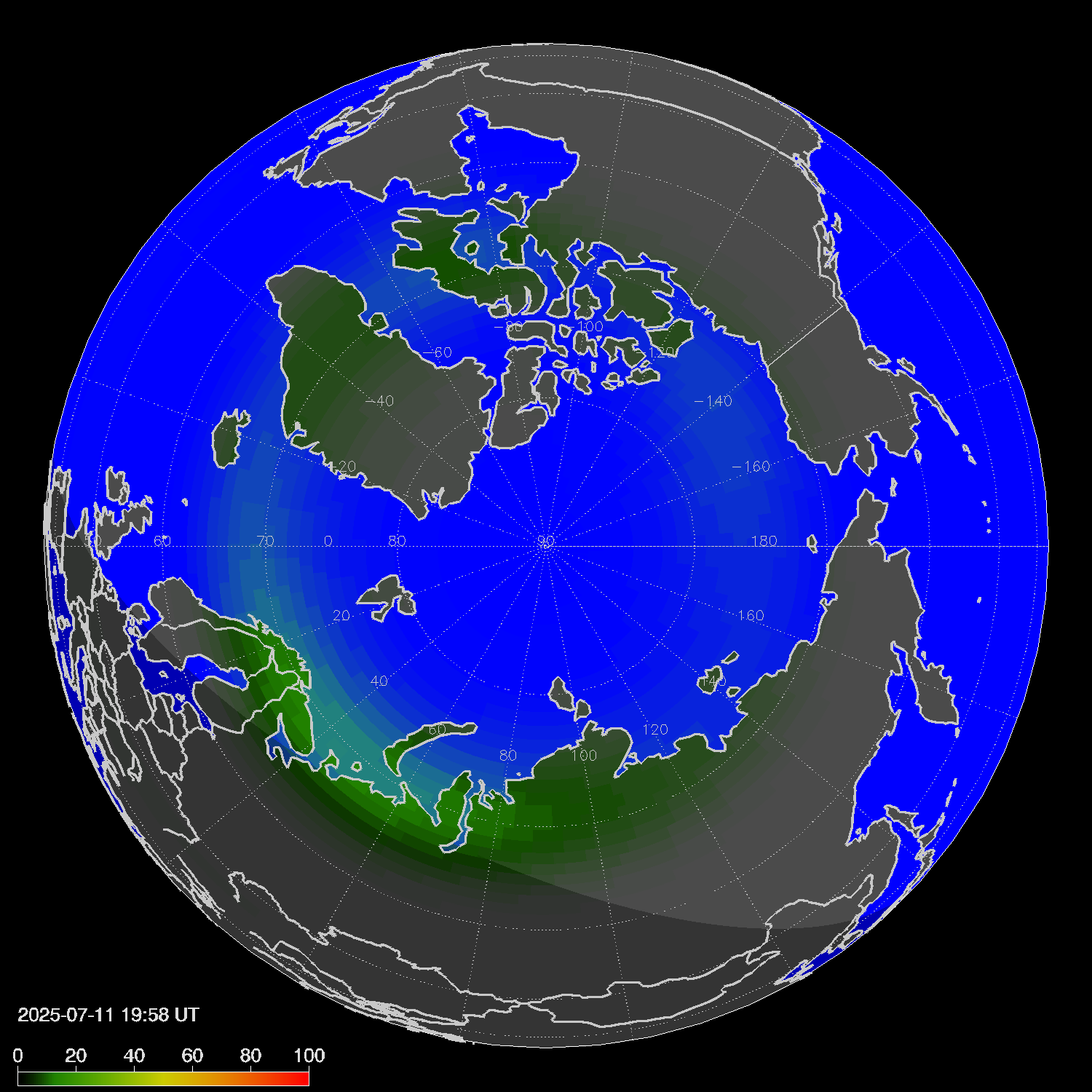 Northern lights (auroras) in the northern hemisphere