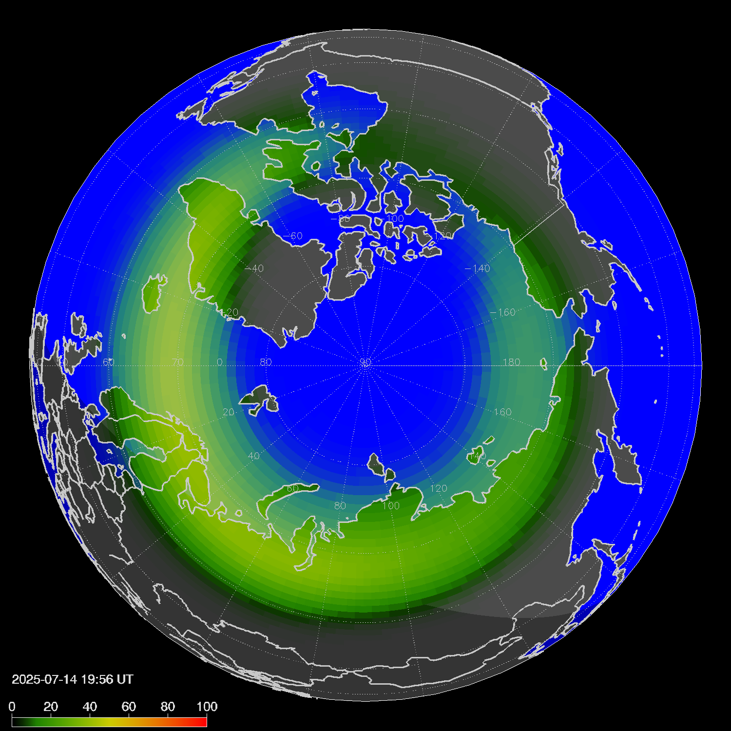 Northern lights (auroras) in the northern hemisphere