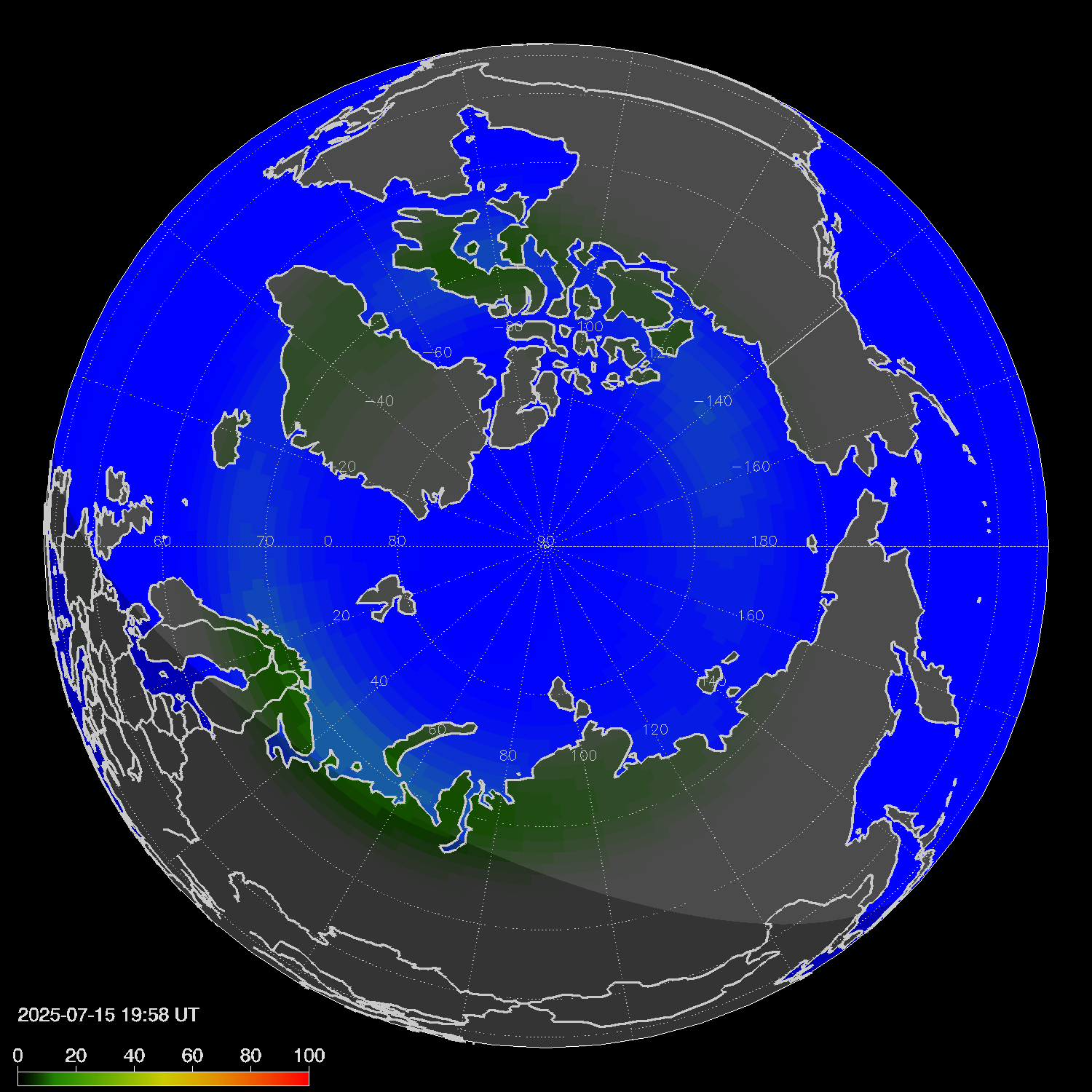Northern lights (auroras) in the northern hemisphere