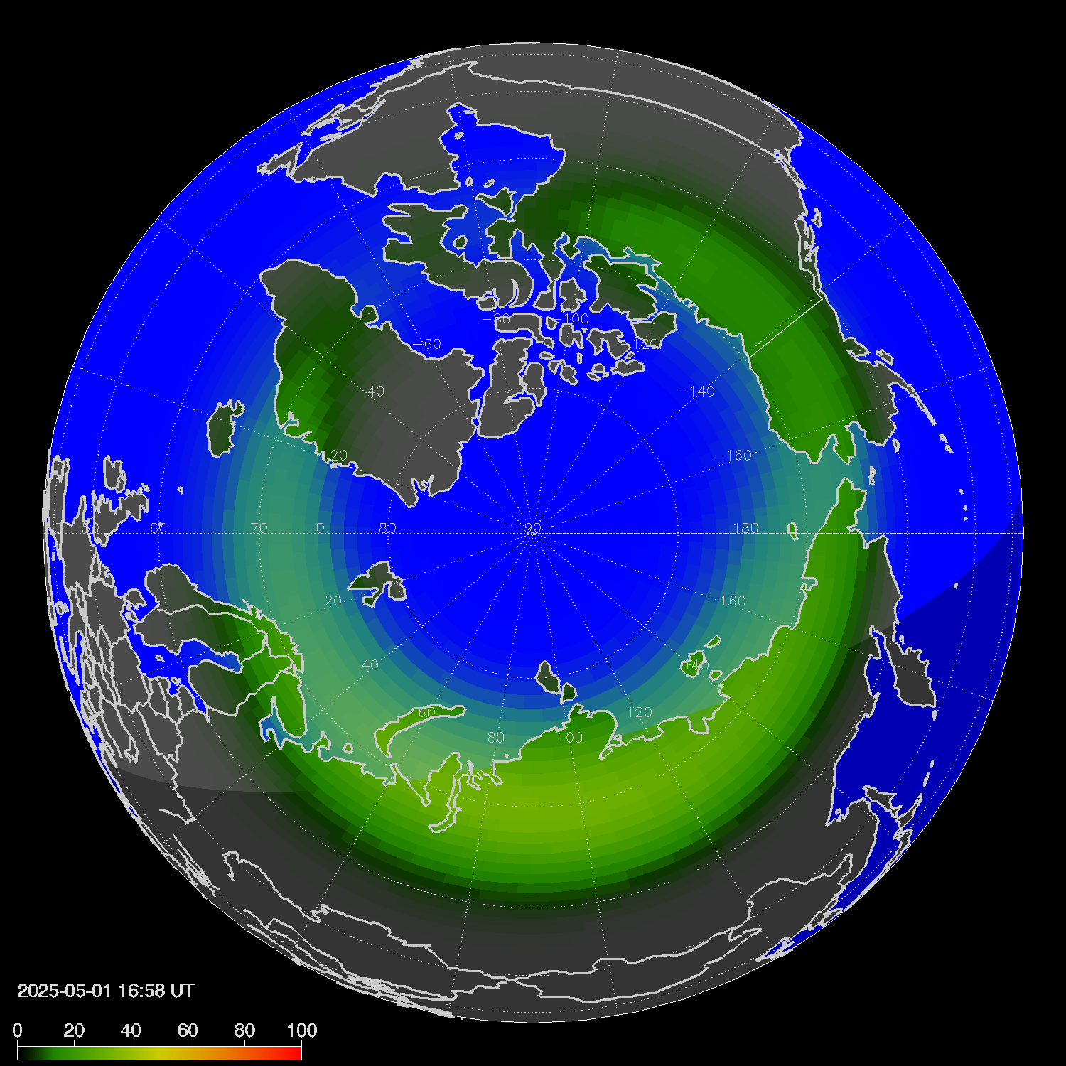 Northern lights (auroras) in the northern hemisphere
