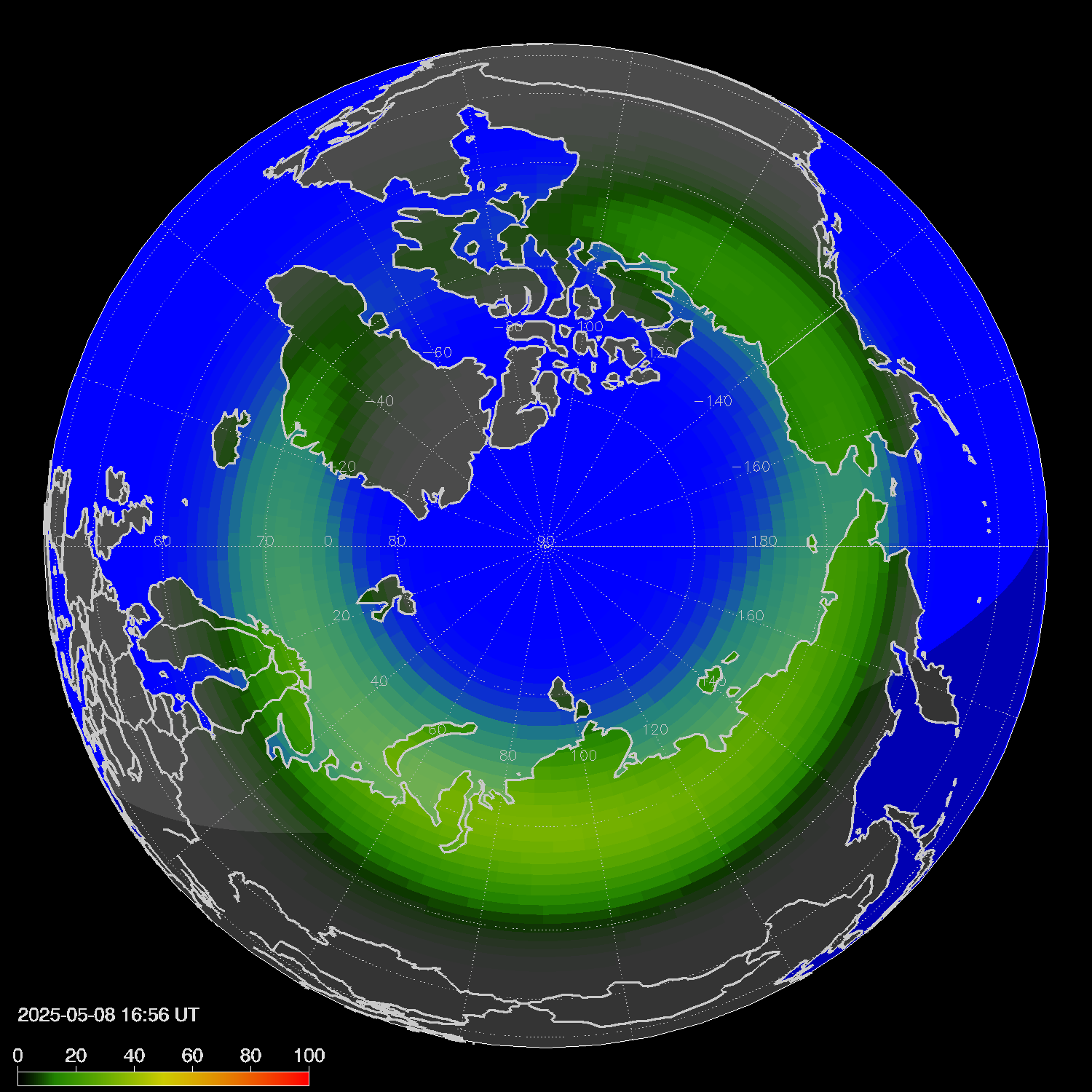 Northern lights (auroras) in the northern hemisphere