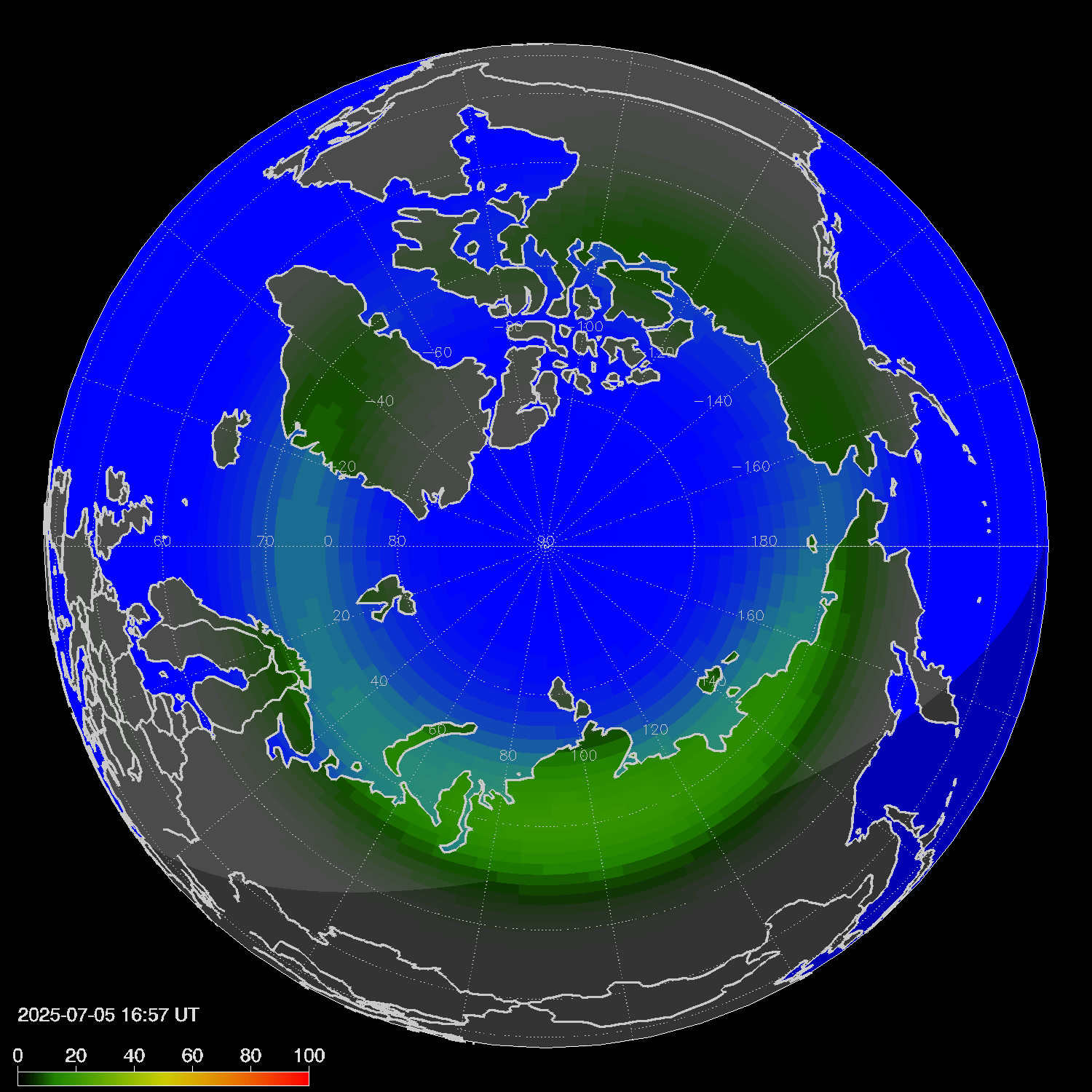 Northern lights (auroras) in the northern hemisphere