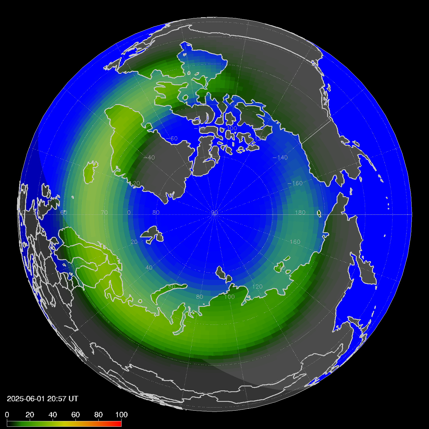 Northern lights (auroras) in the northern hemisphere