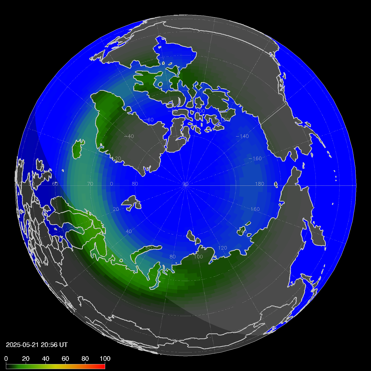 Northern lights (auroras) in the northern hemisphere