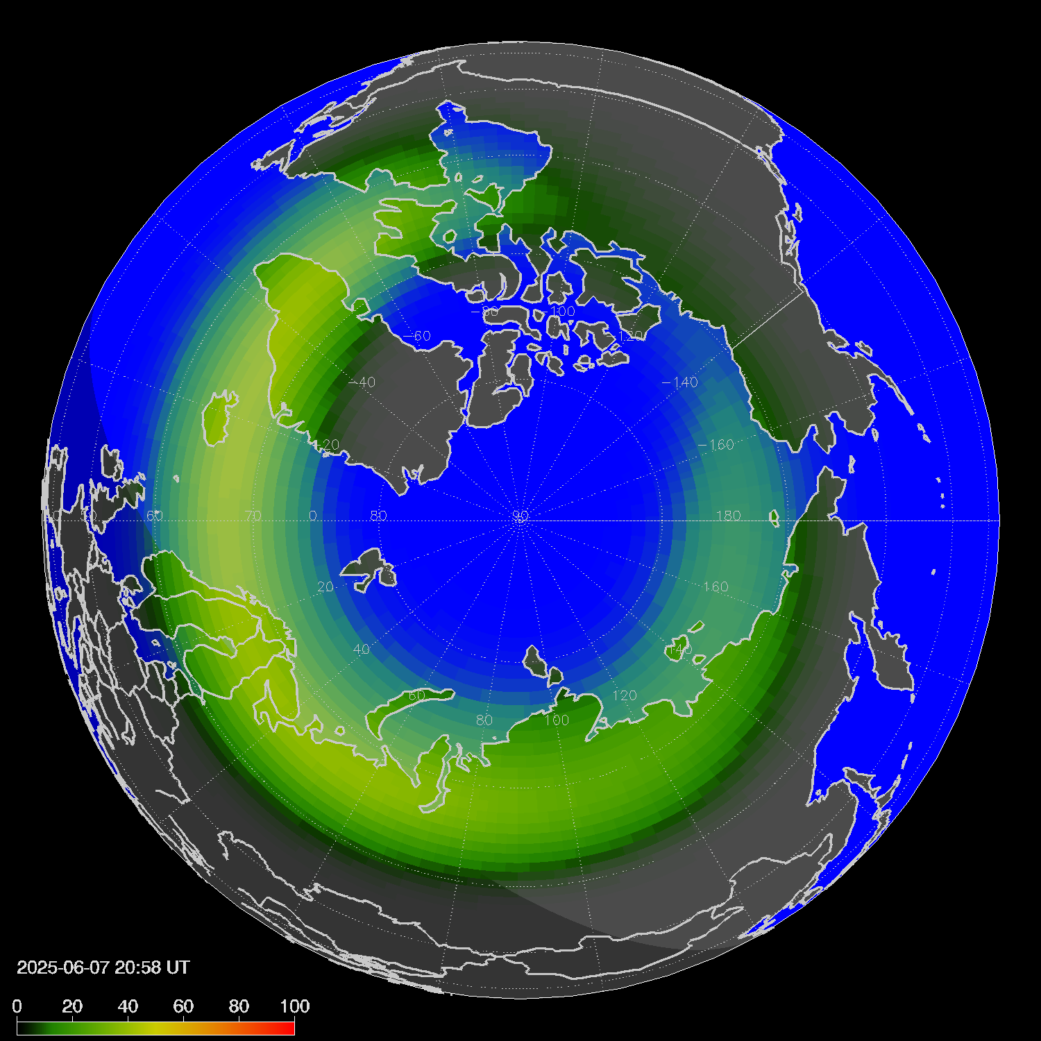 Northern lights (auroras) in the northern hemisphere