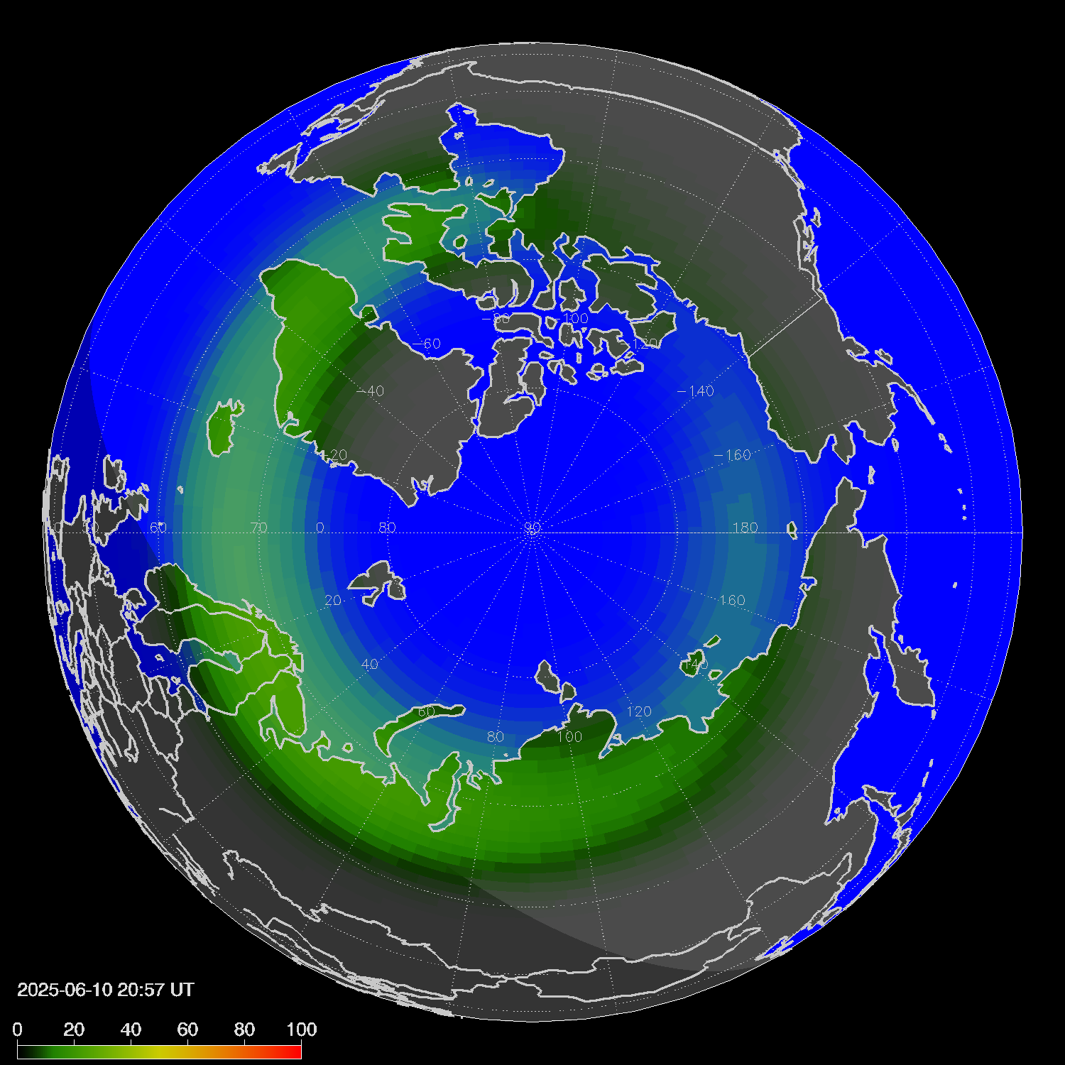 Northern lights (auroras) in the northern hemisphere