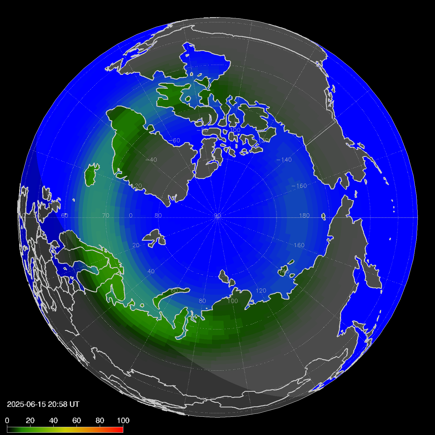 Northern lights (auroras) in the northern hemisphere