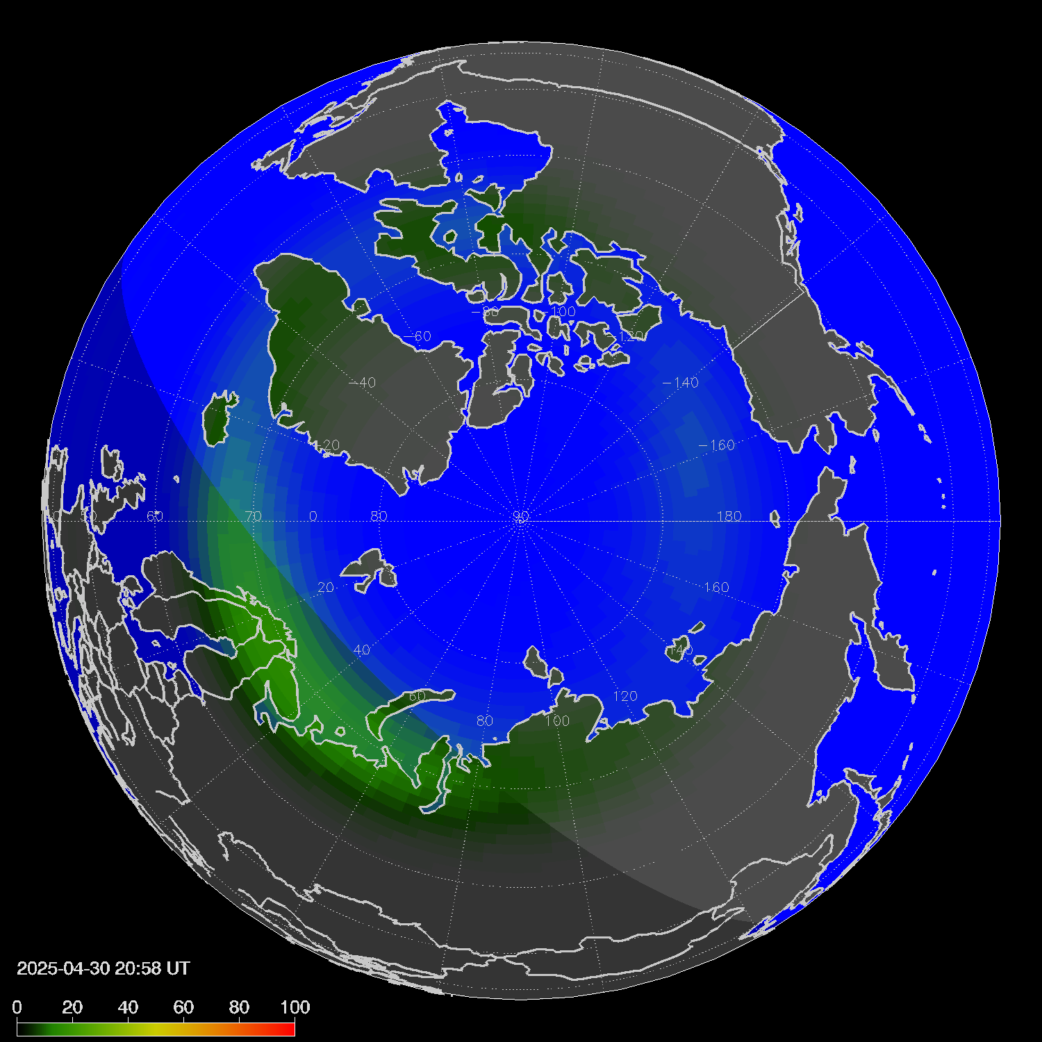 Northern lights (auroras) in the northern hemisphere
