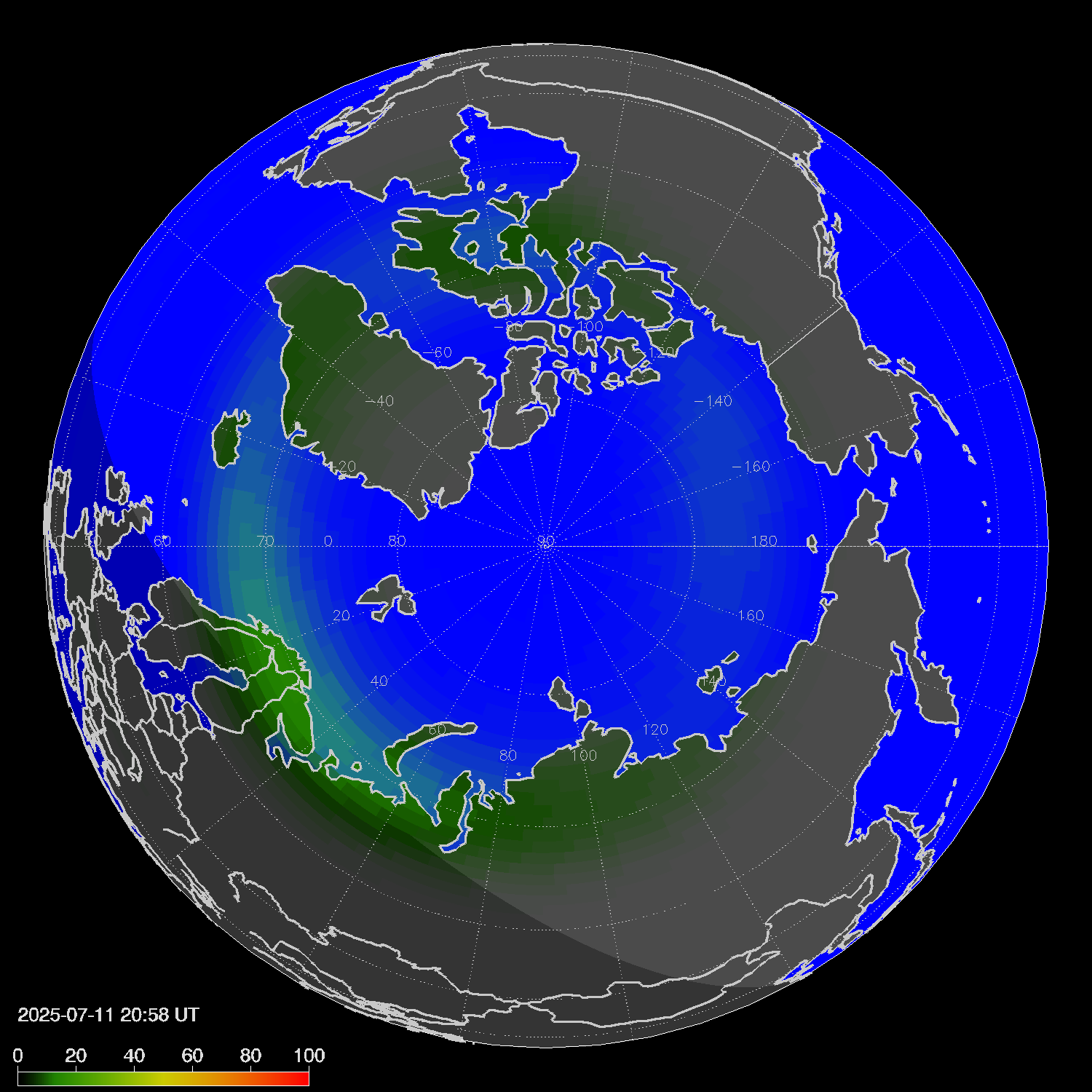 Northern lights (auroras) in the northern hemisphere