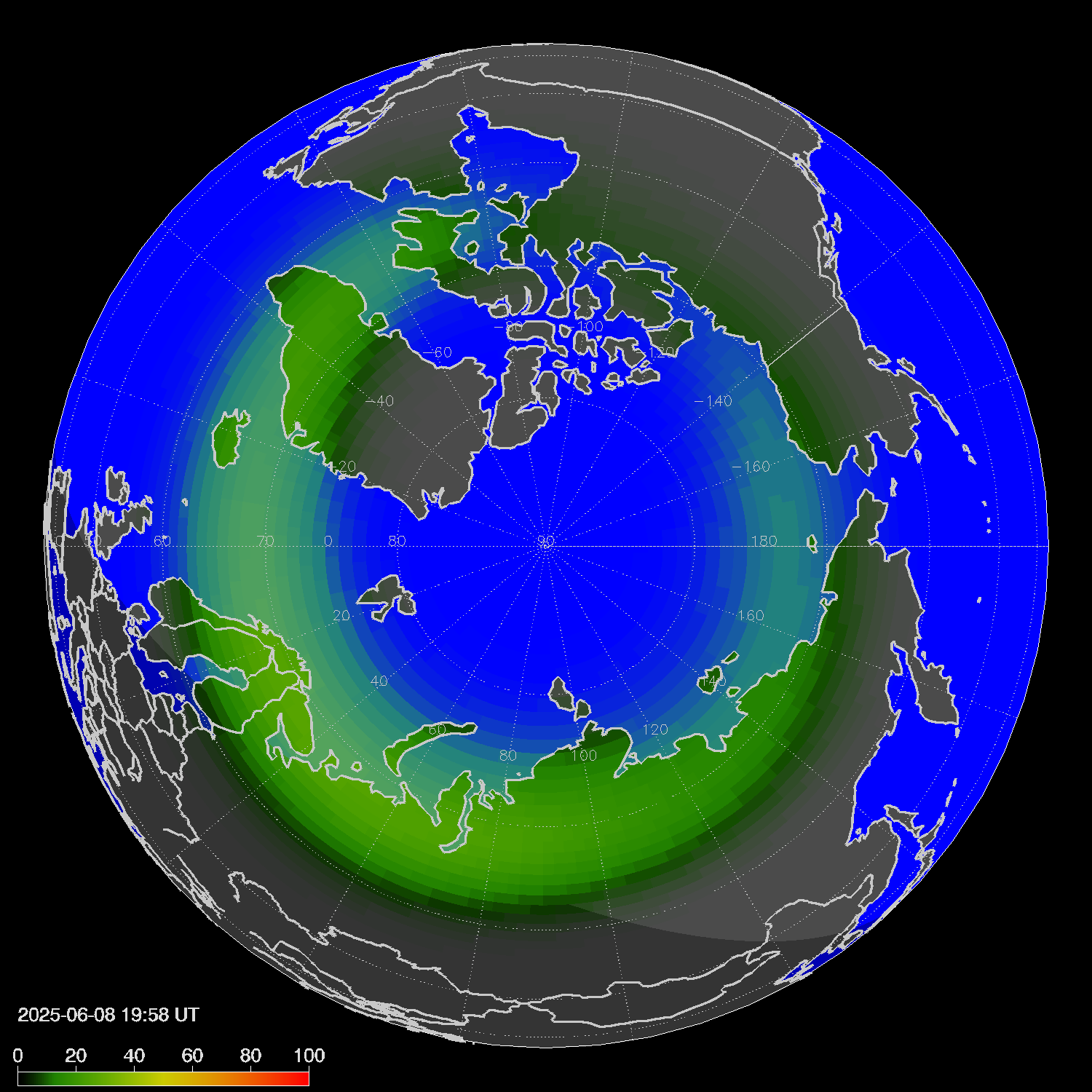 Northern lights (auroras) in the northern hemisphere
