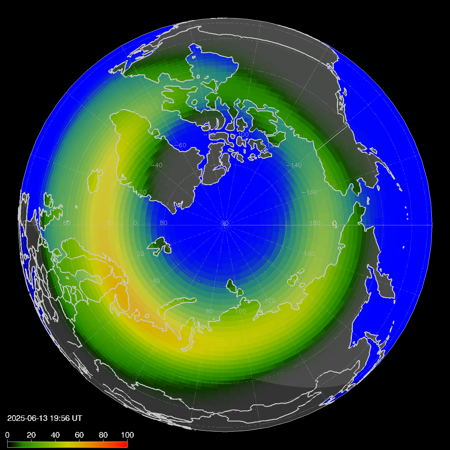 Northern lights (auroras) in the northern hemisphere