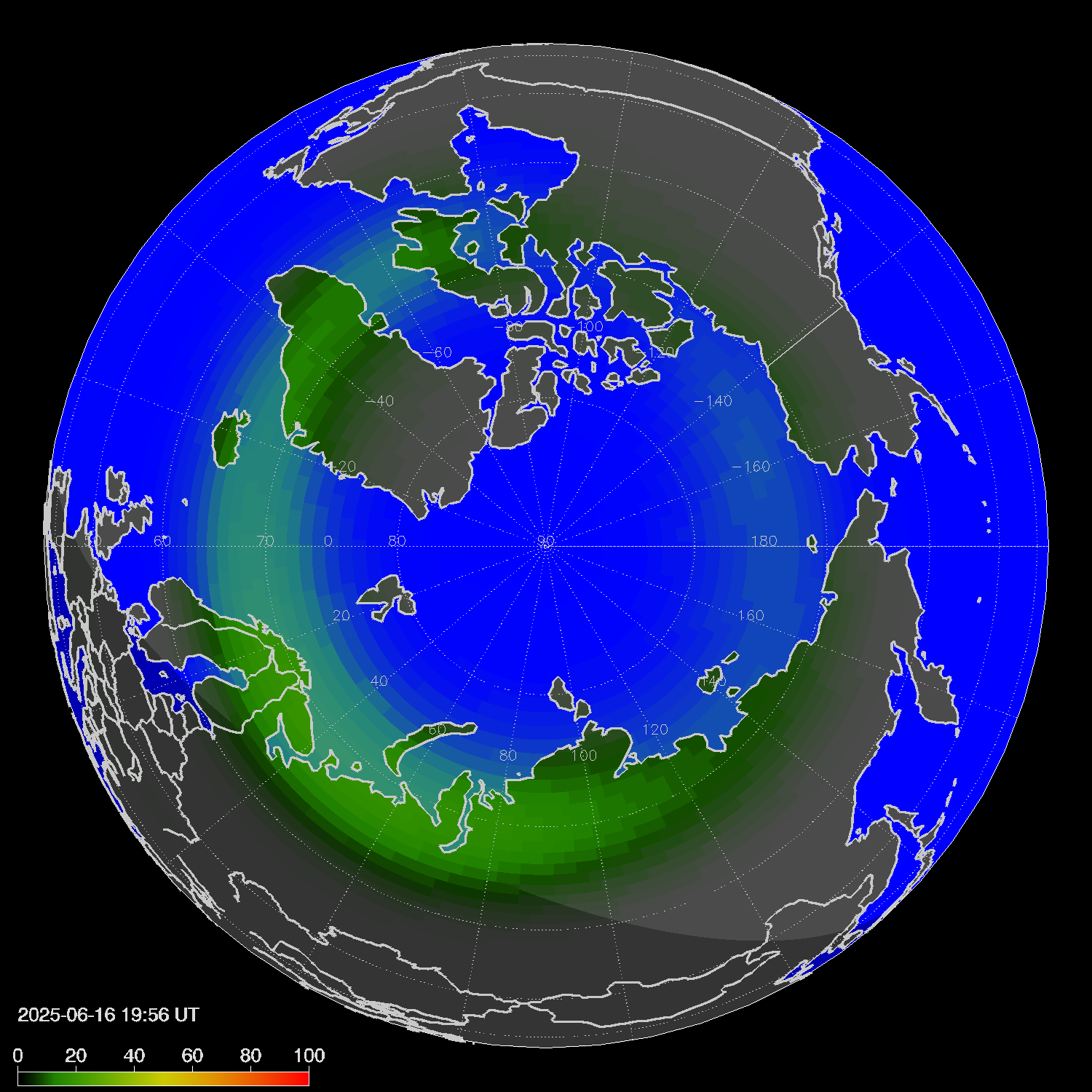 Northern lights (auroras) in the northern hemisphere