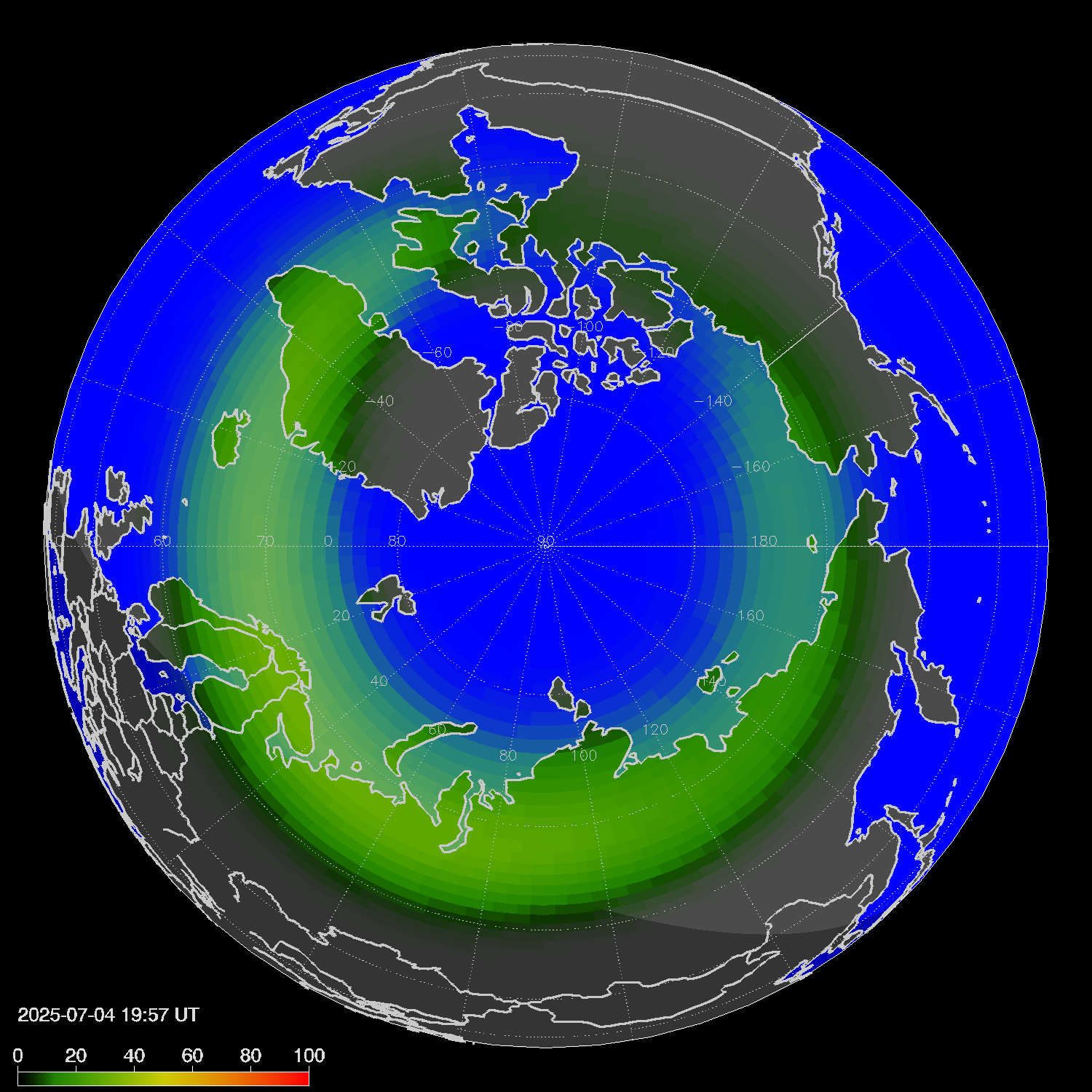 Northern lights (auroras) in the northern hemisphere