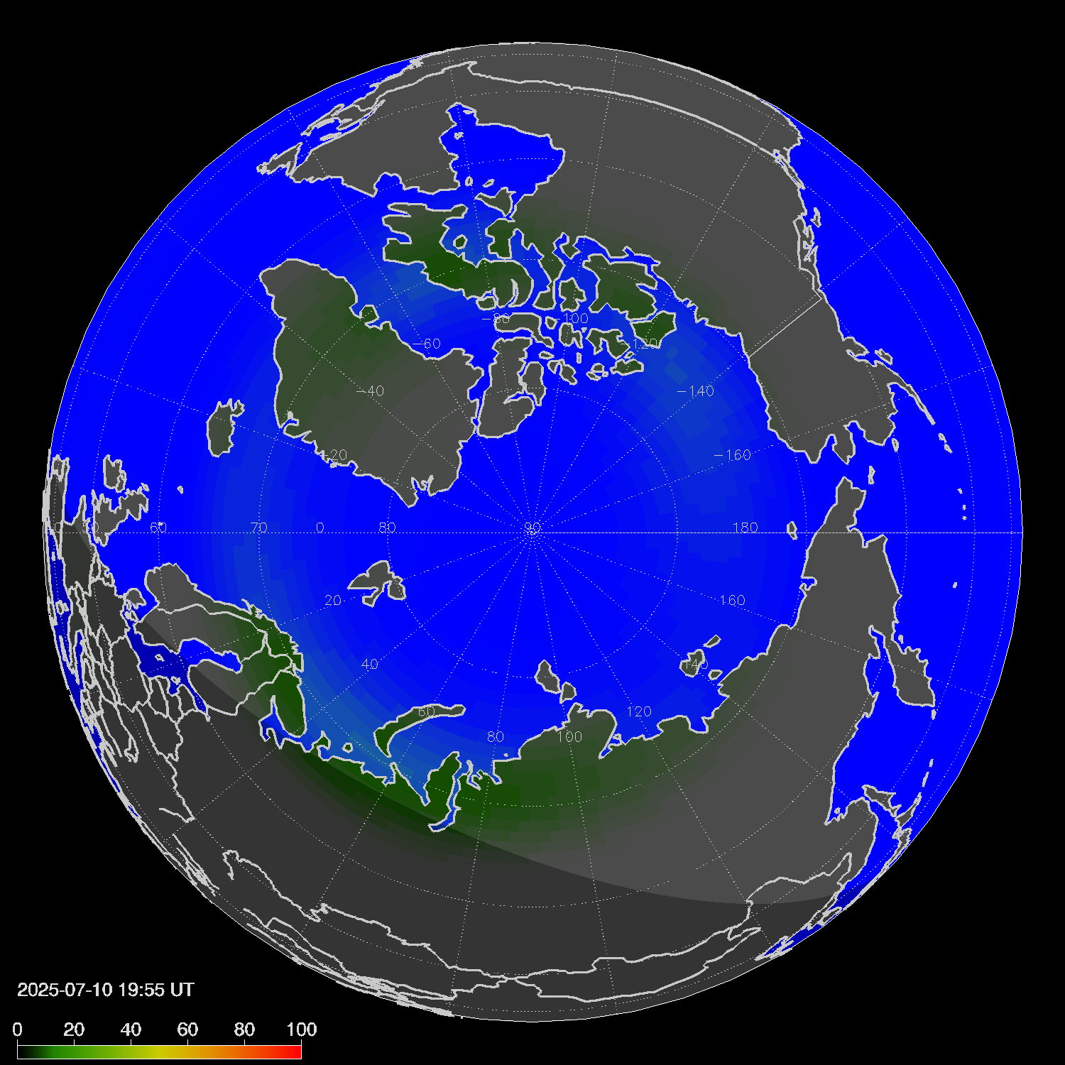 Northern lights (auroras) in the northern hemisphere