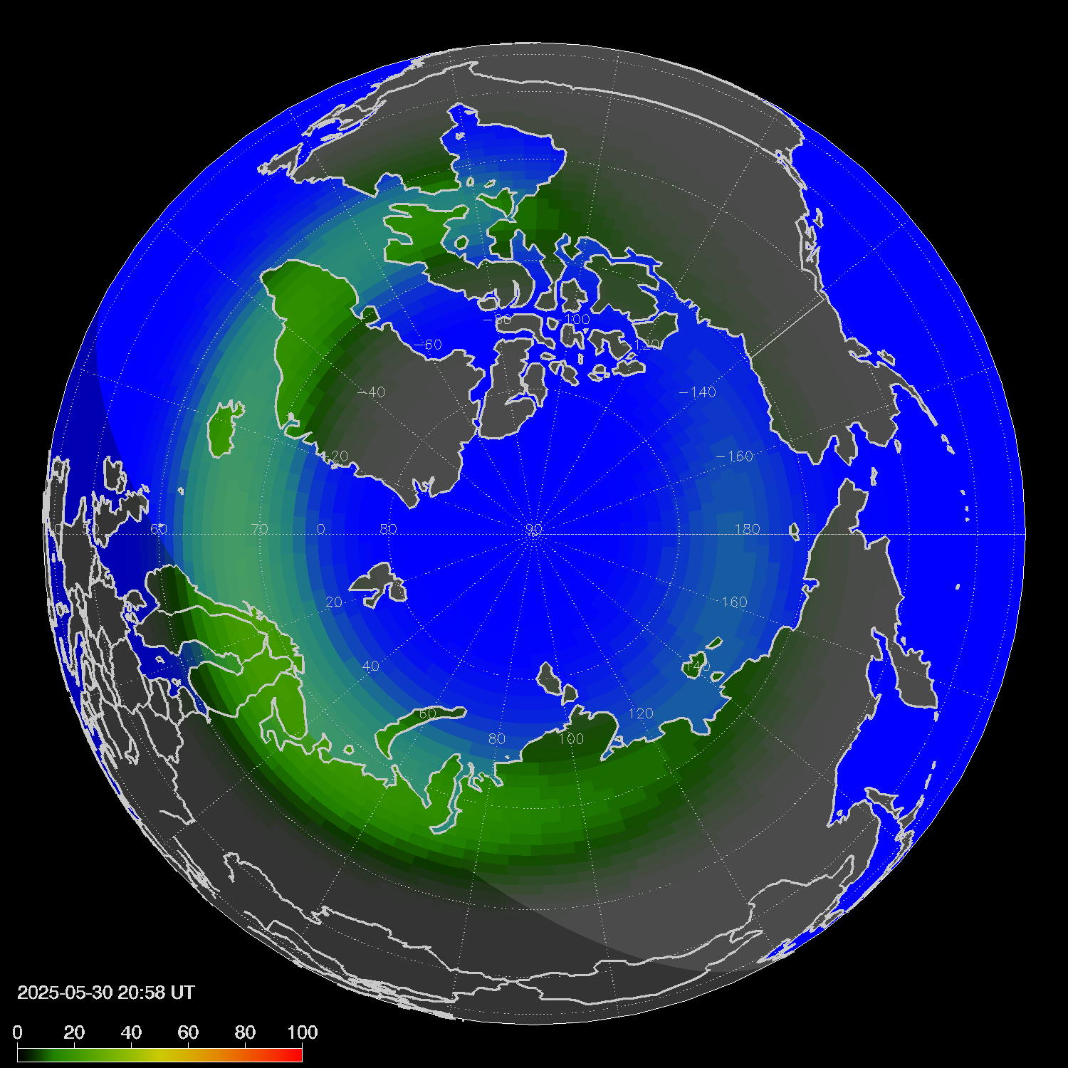Northern lights (auroras) in the northern hemisphere