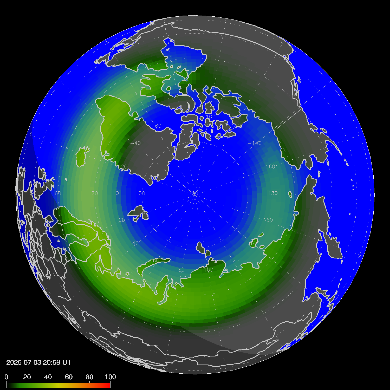 Northern lights (auroras) in the northern hemisphere