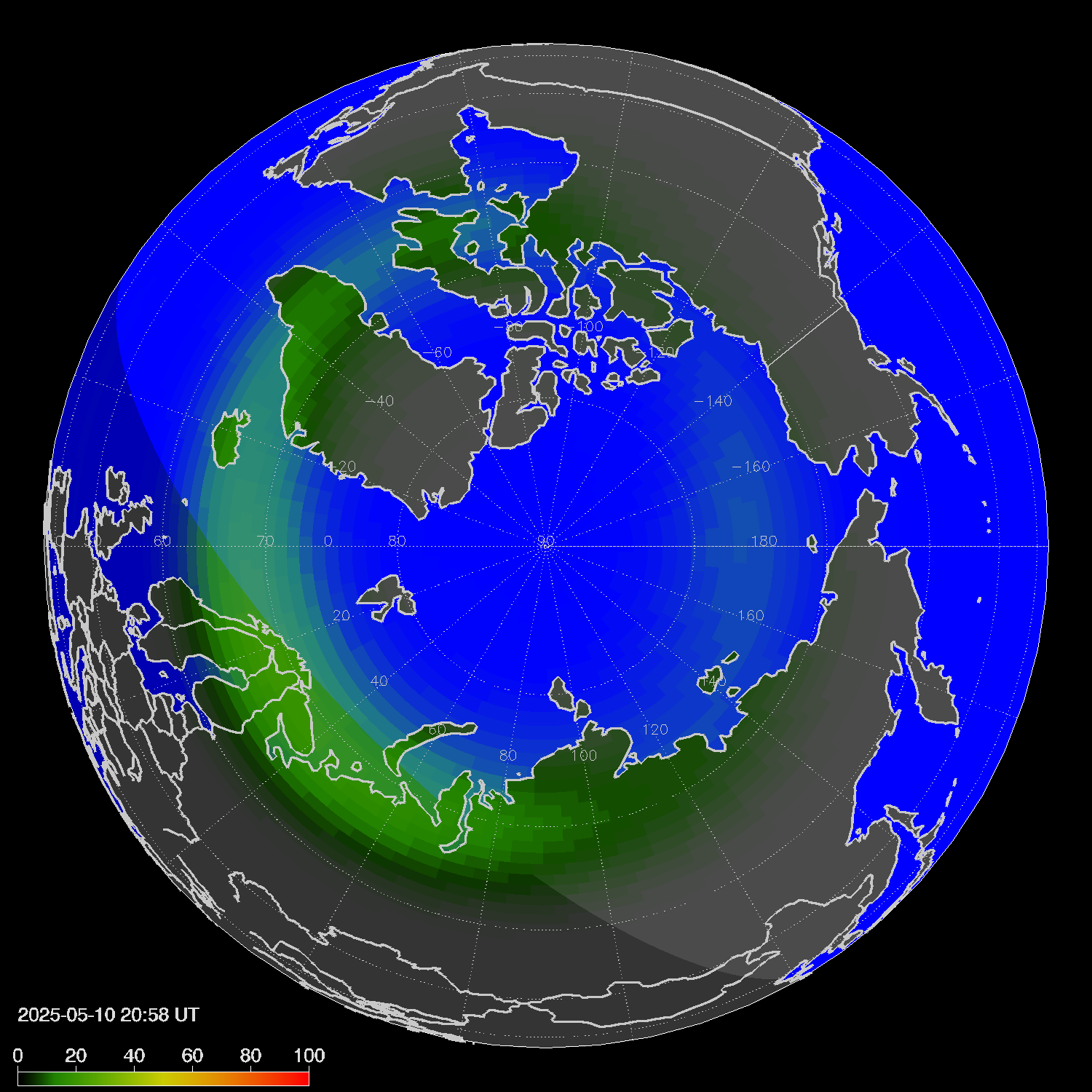 Northern lights (auroras) in the northern hemisphere