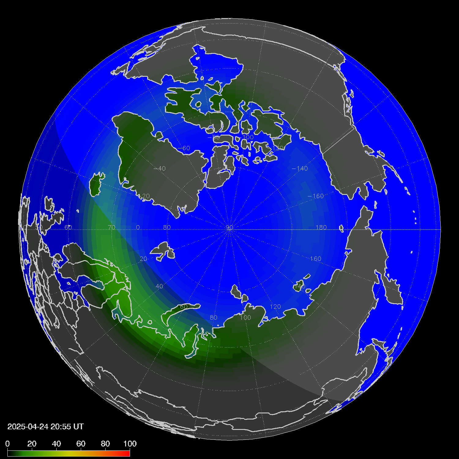 Northern lights (auroras) in the northern hemisphere