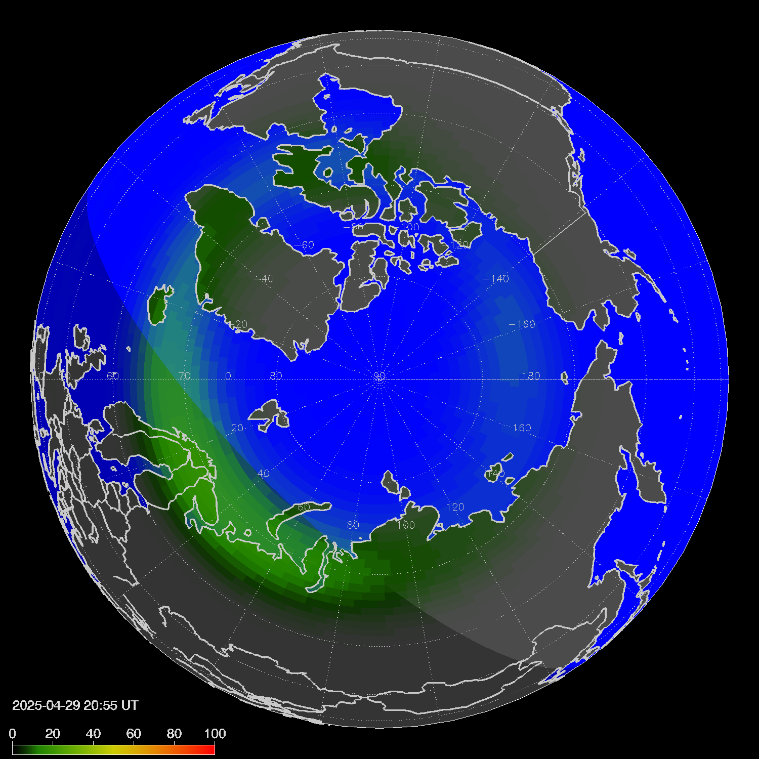 Northern lights (auroras) in the northern hemisphere