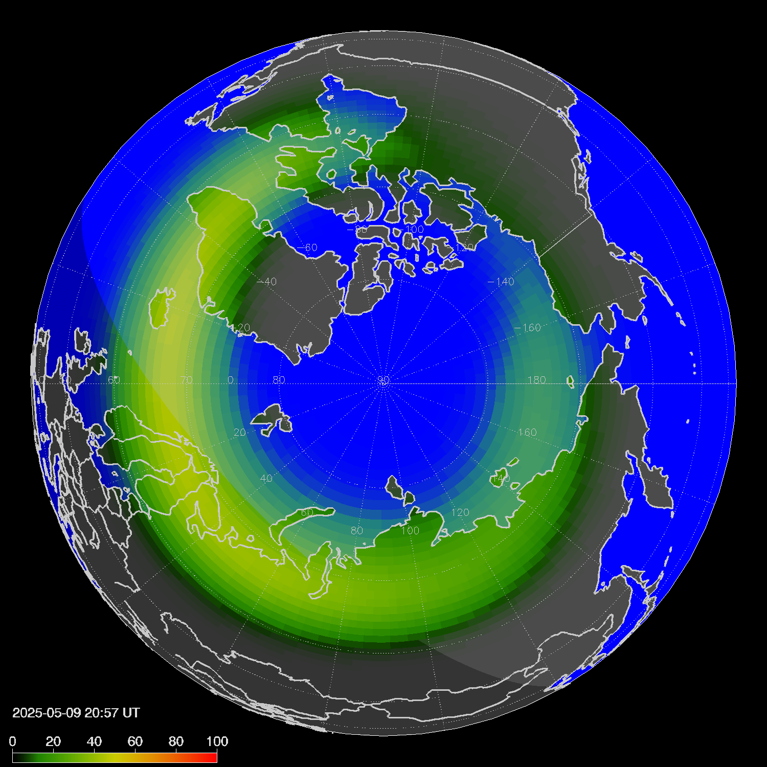 Northern lights (auroras) in the northern hemisphere