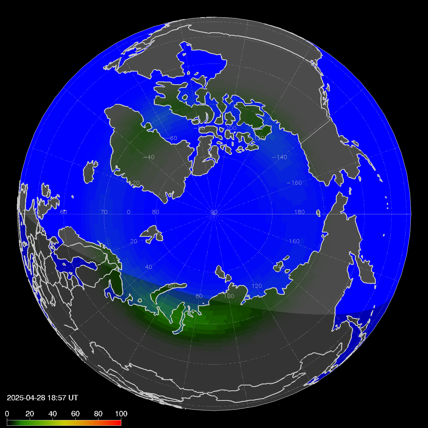 Northern lights (auroras) in the northern hemisphere
