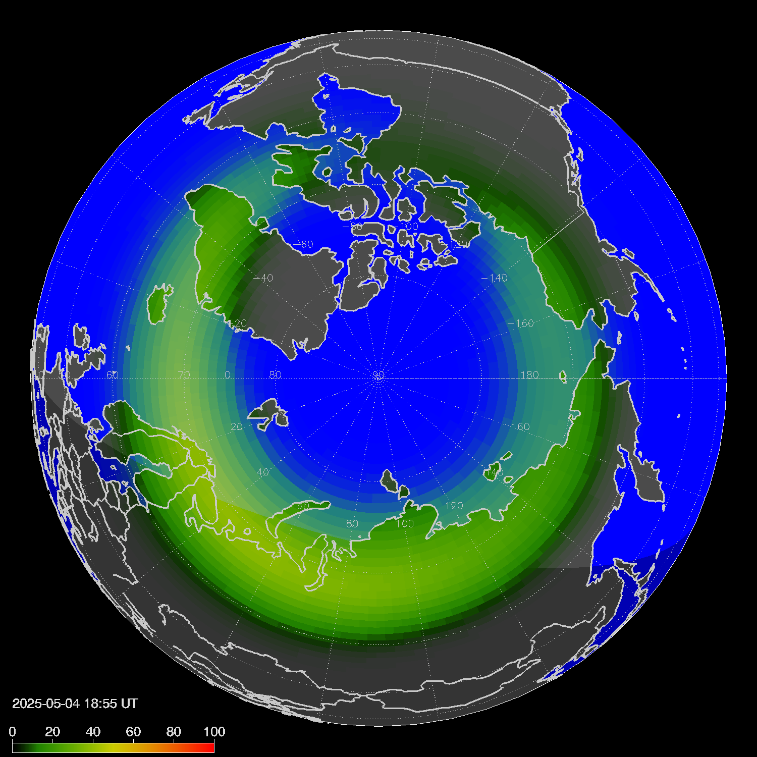 Northern lights (auroras) in the northern hemisphere