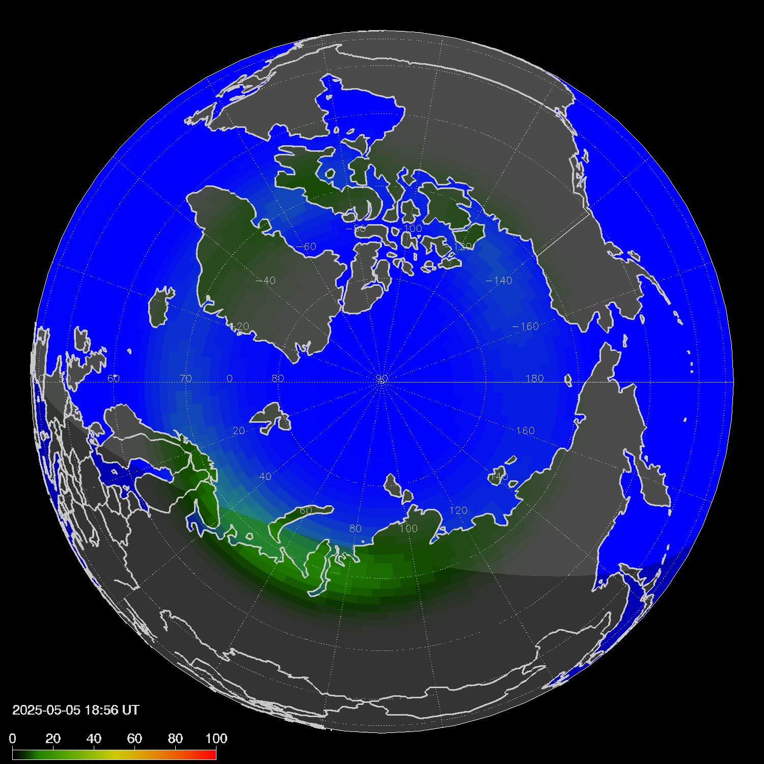 Northern lights (auroras) in the northern hemisphere