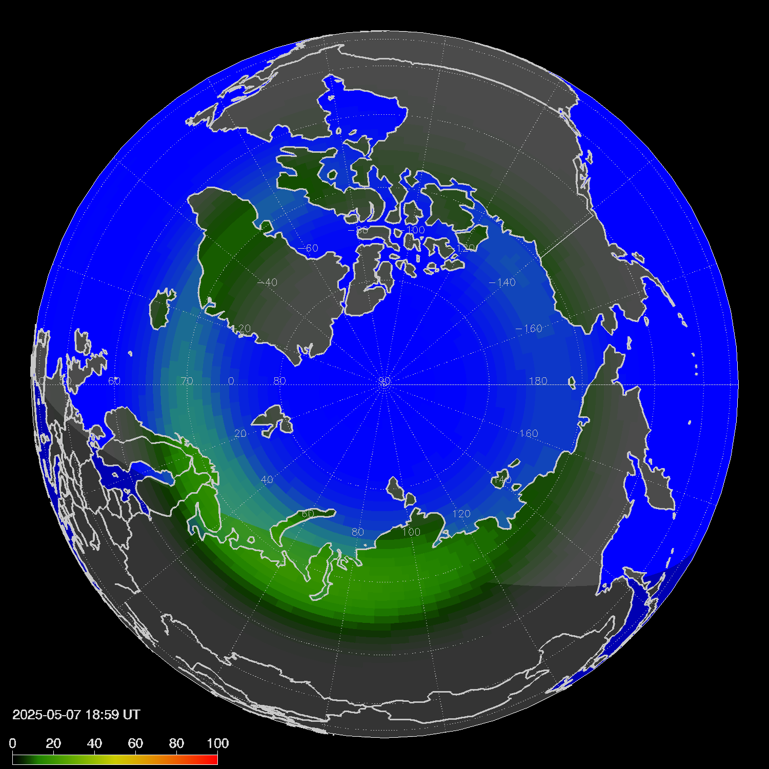 Northern lights (auroras) in the northern hemisphere