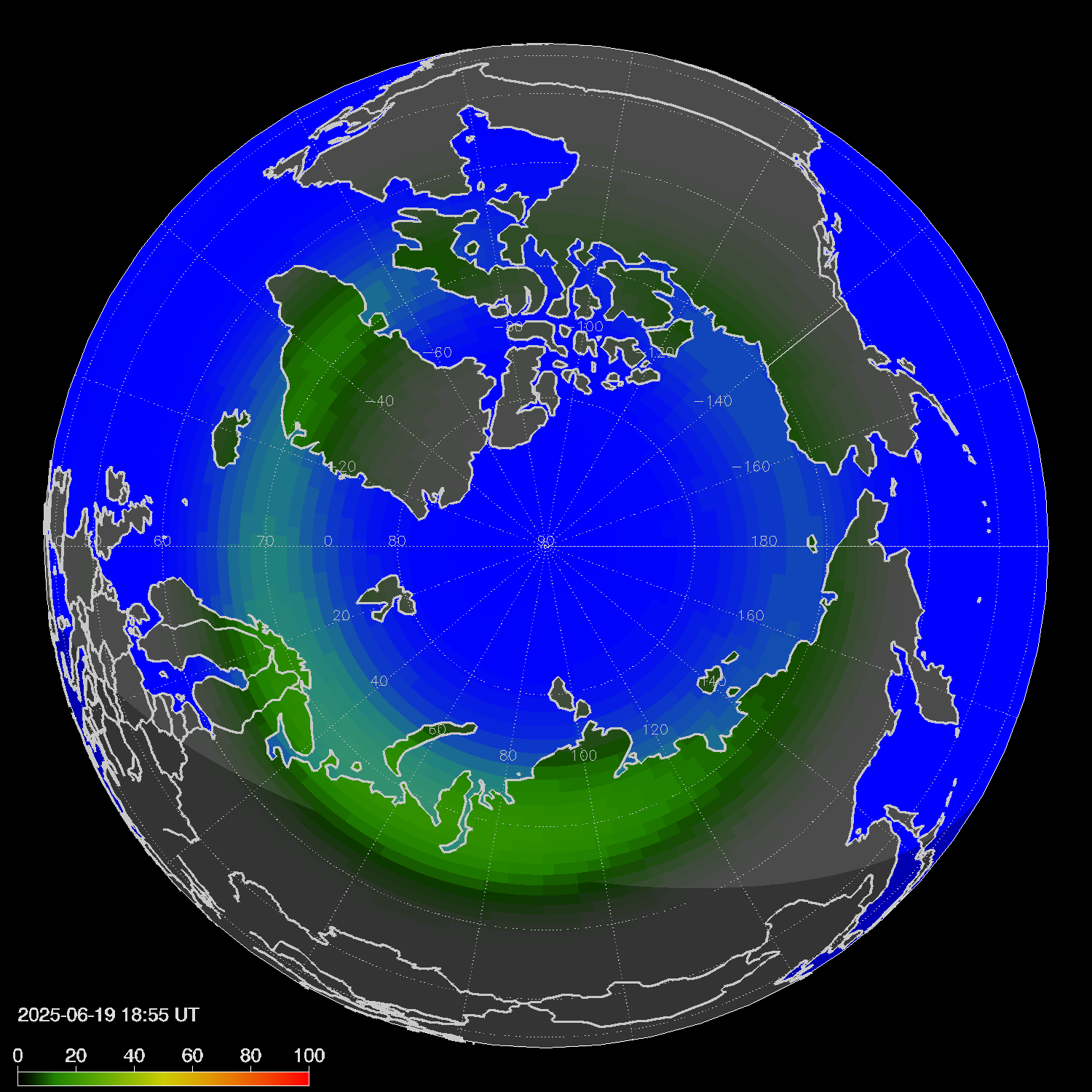 Northern lights (auroras) in the northern hemisphere