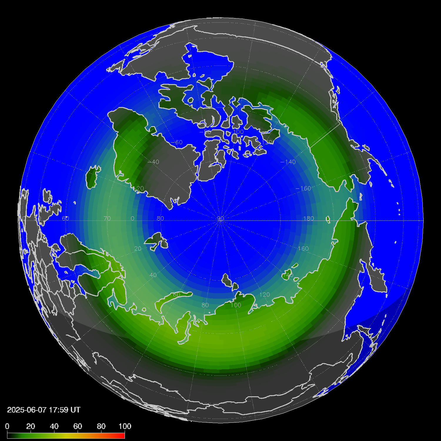 Northern lights (auroras) in the northern hemisphere