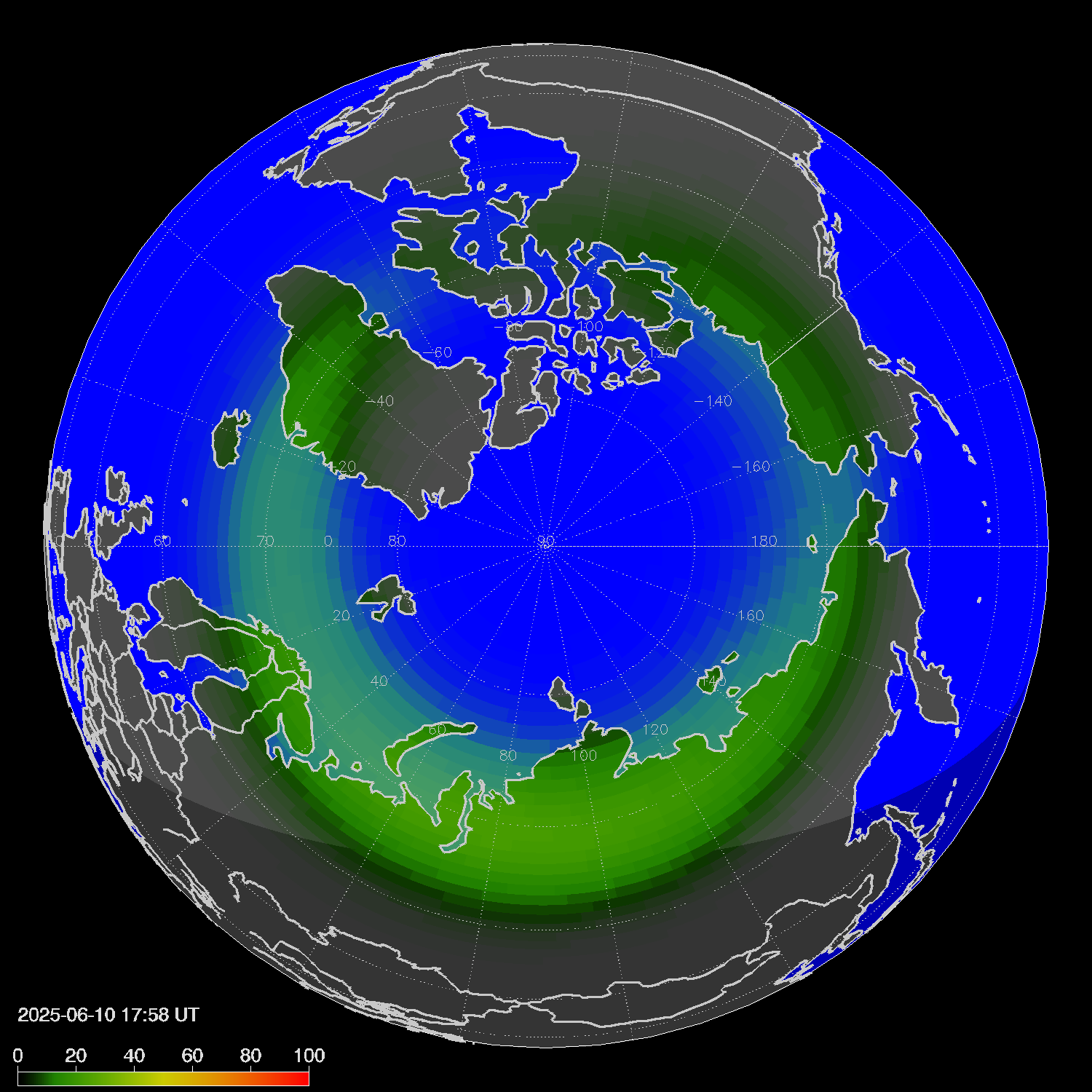 Northern lights (auroras) in the northern hemisphere