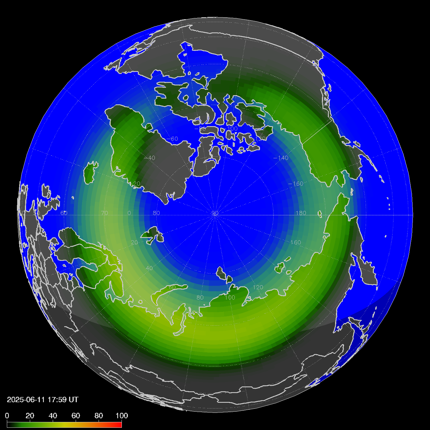 Northern lights (auroras) in the northern hemisphere
