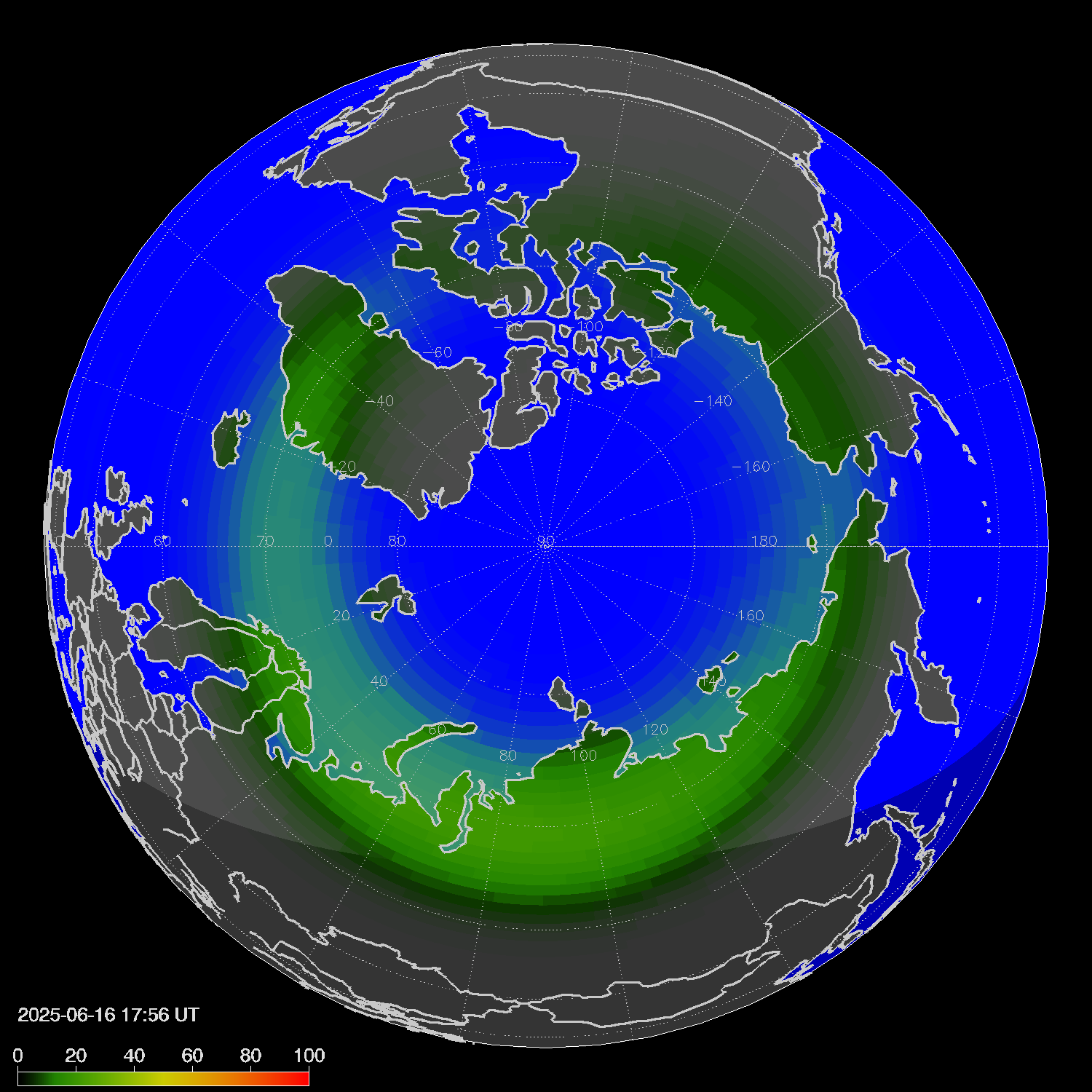 Northern lights (auroras) in the northern hemisphere