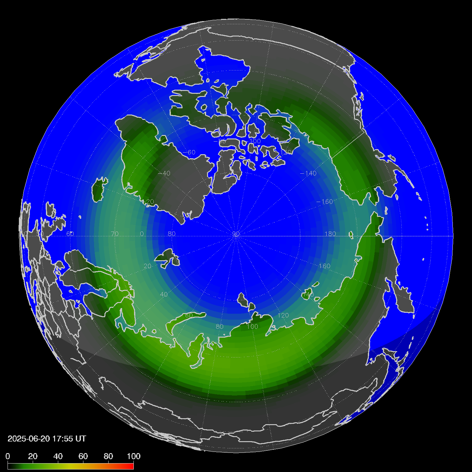 Northern lights (auroras) in the northern hemisphere