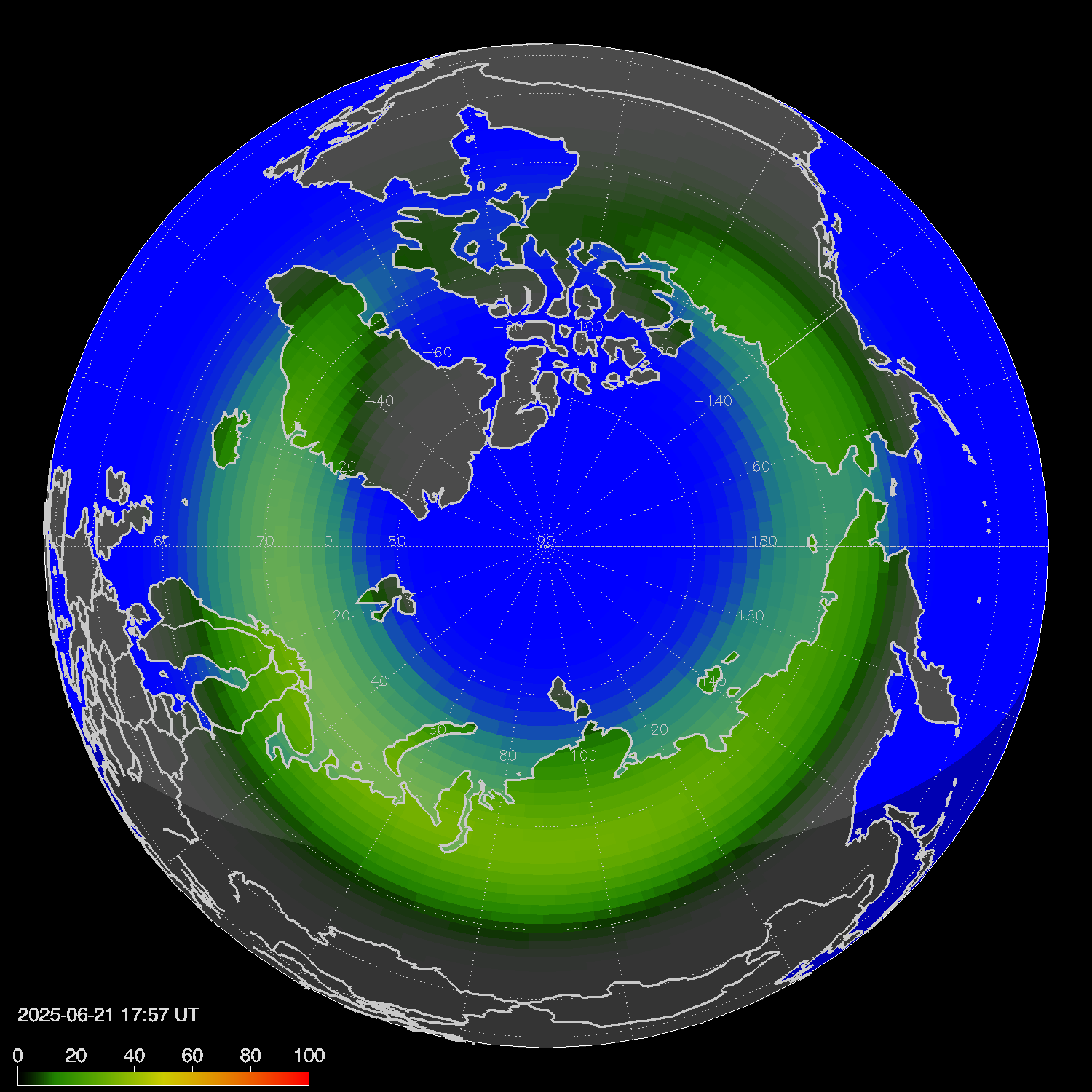 Northern lights (auroras) in the northern hemisphere
