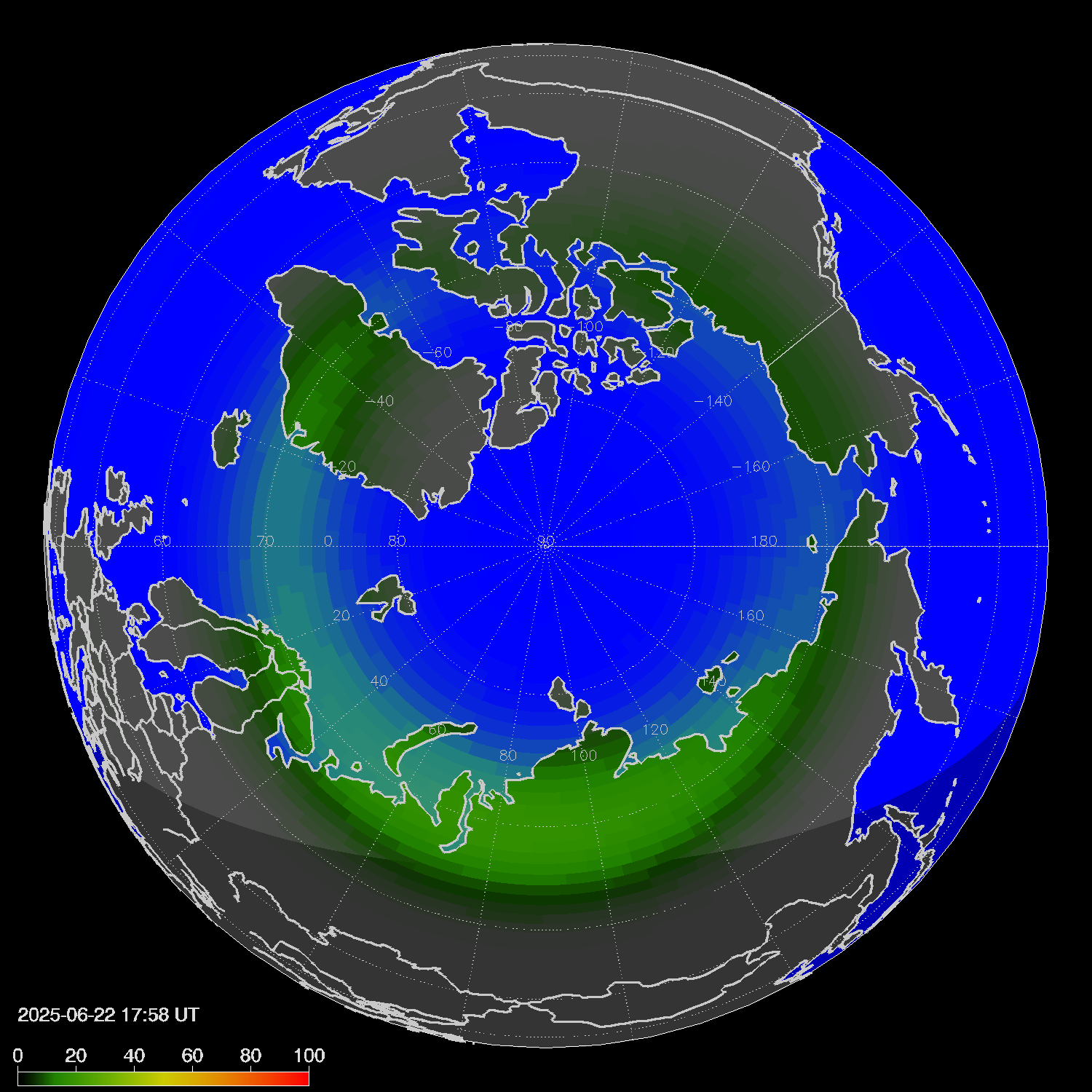 Northern lights (auroras) in the northern hemisphere