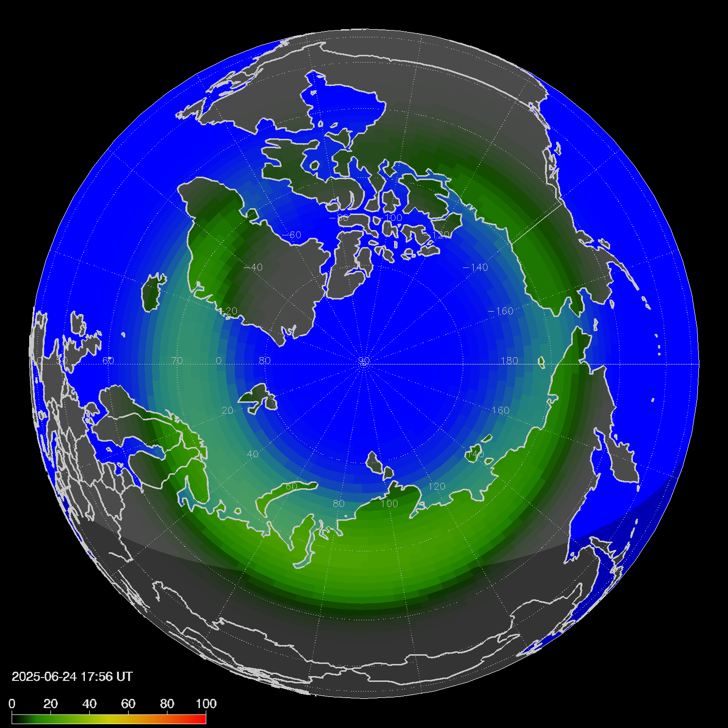 Northern lights (auroras) in the northern hemisphere