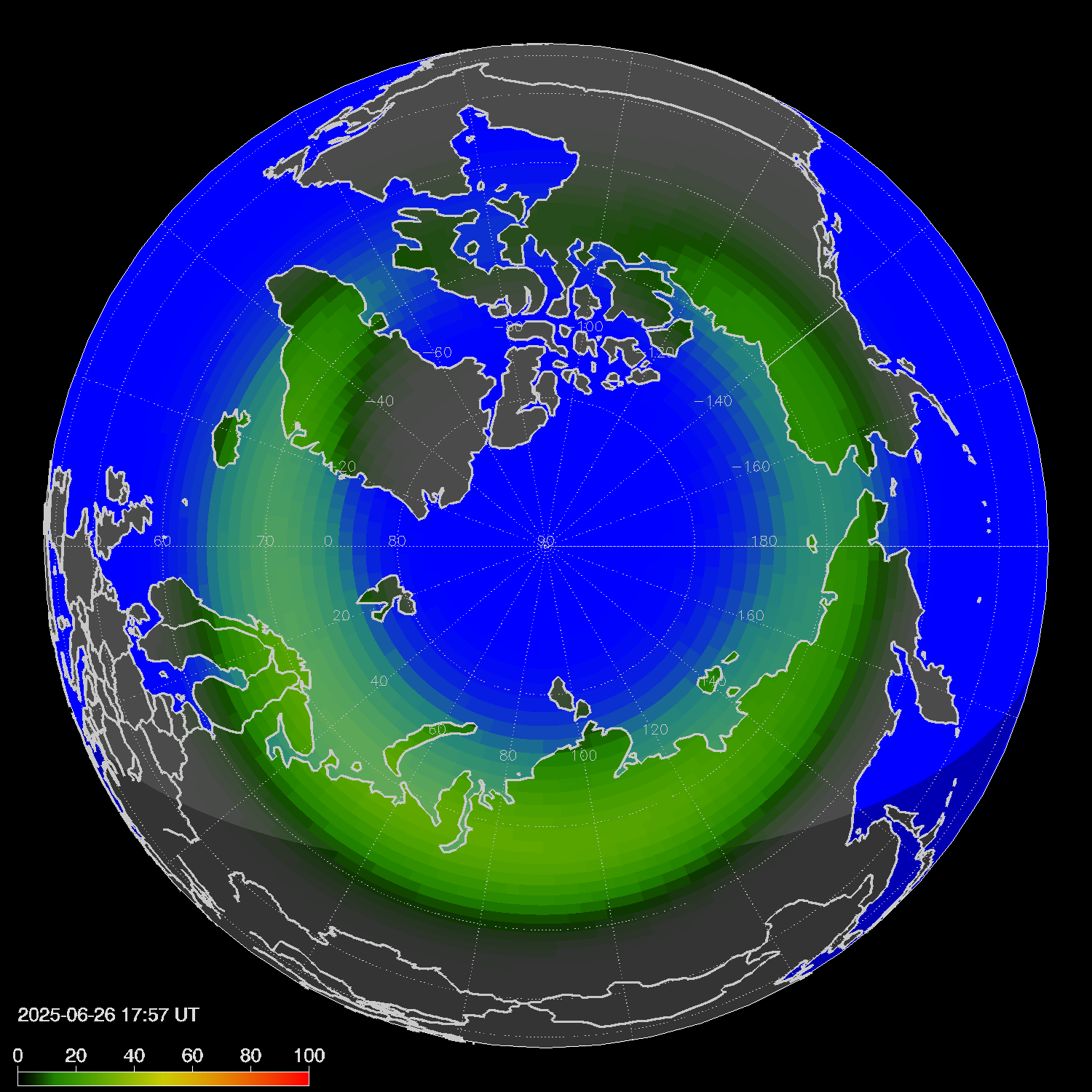 Northern lights (auroras) in the northern hemisphere