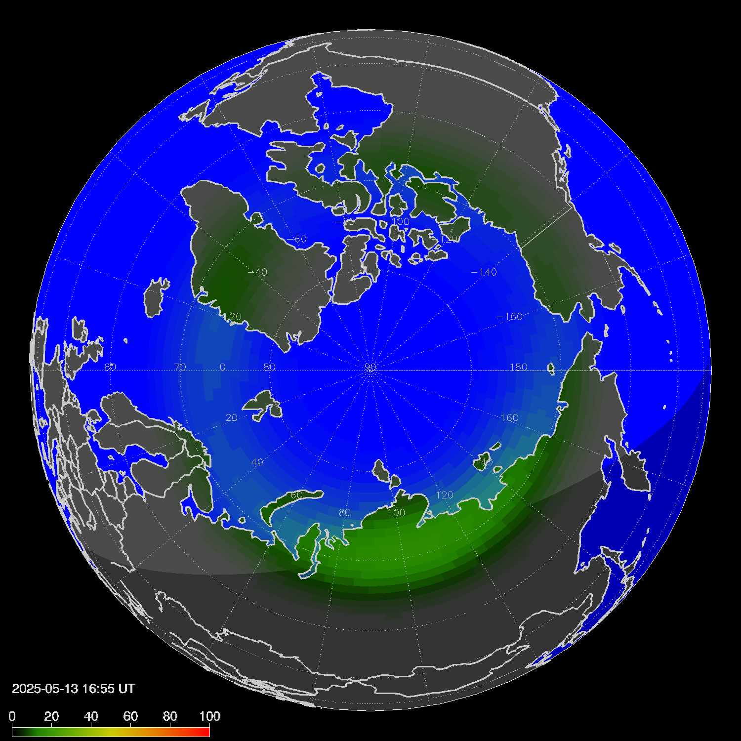 Northern lights (auroras) in the northern hemisphere
