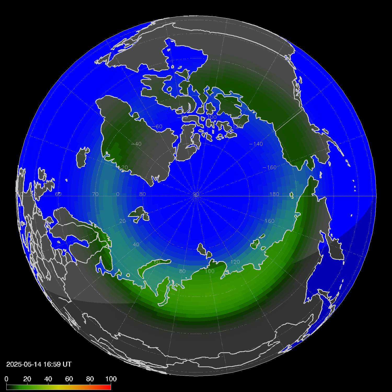 Northern lights (auroras) in the northern hemisphere