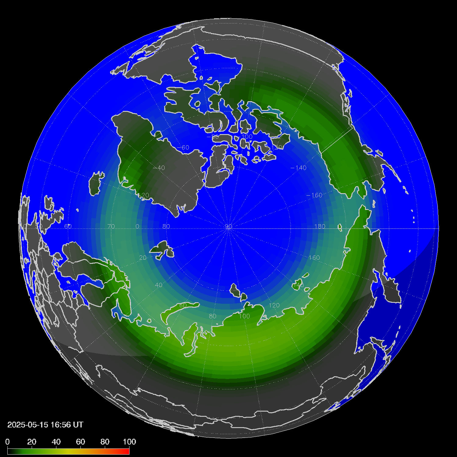 Northern lights (auroras) in the northern hemisphere