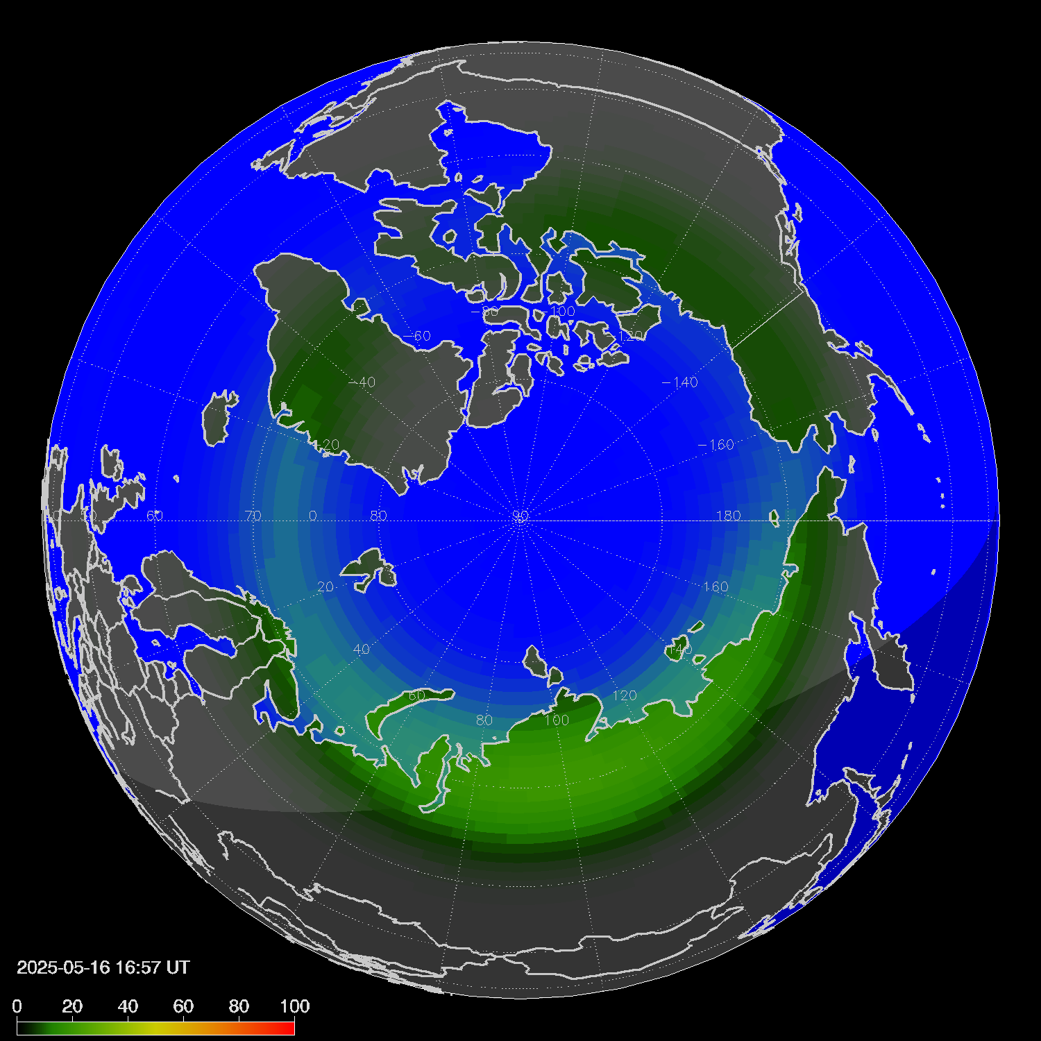 Northern lights (auroras) in the northern hemisphere