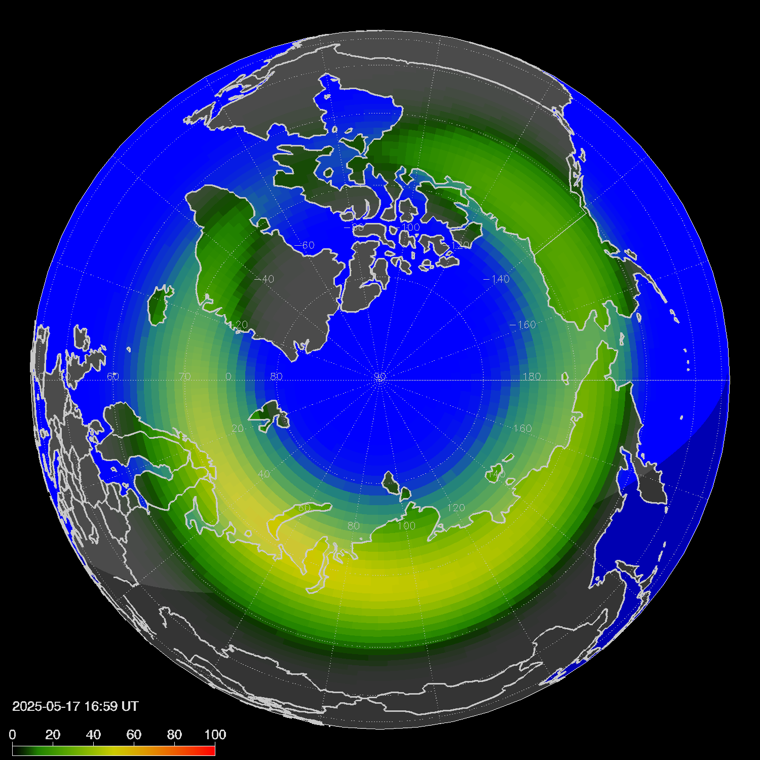 Northern lights (auroras) in the northern hemisphere